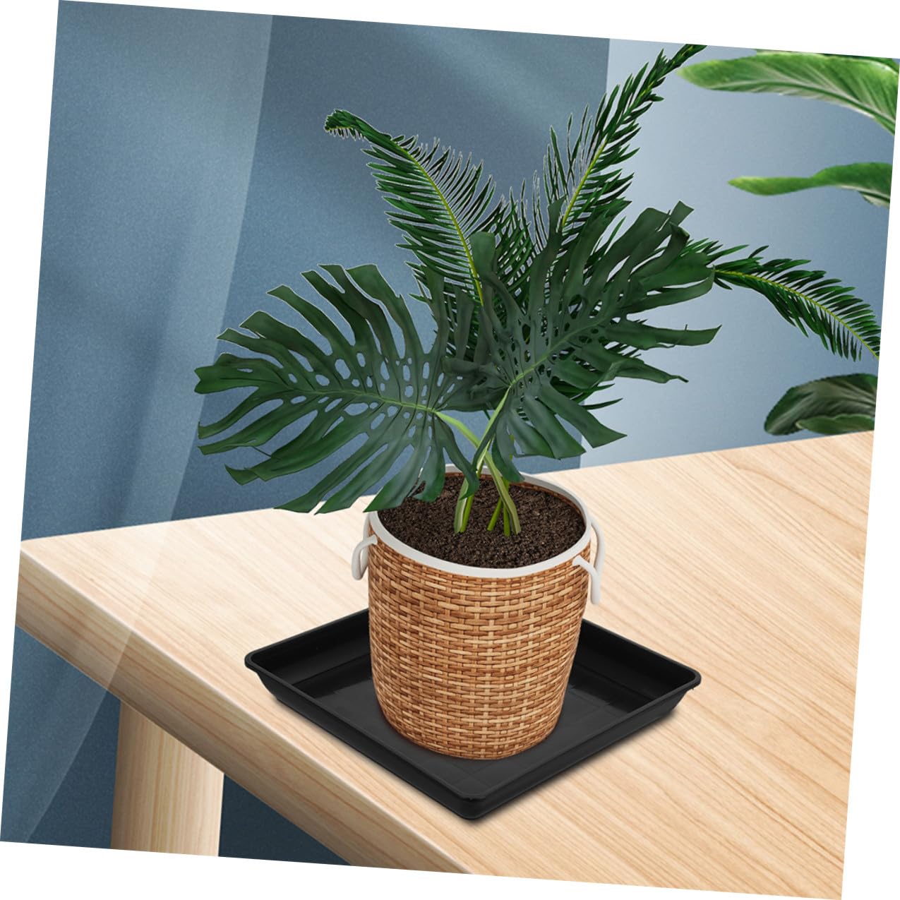 3 Bandejas de Goteo para Macetas de Plástico Negro Rectangular, Accesorio para Jardín Que Recoge el Exceso de Agua y Mantiene Limpio el Suelo o Escritorio