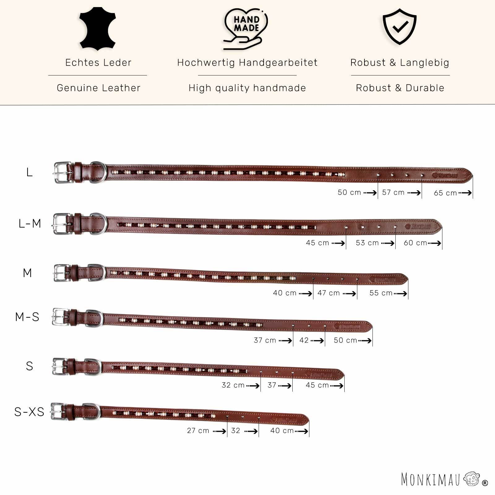 Monkimau Halsband Hund echt Leder Hunde Halsbänder braun mit Kristallen Lederhalsband verstellbar Dog Collar Hundehalsband (XS-S: 20mm x 40cm)