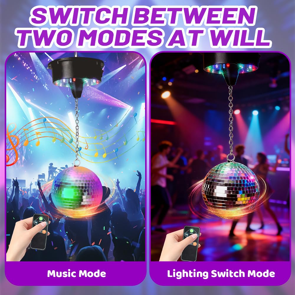Motore Elettrico da Palla da Discoteca, ADDLIVE Motorino Elettrico da Palla Stroboscopica, Motore Elettrico Sup per Disco Ball, Velocità Massima 13R, 18 LED in 4 Colori per Disco Ball Fino a 5 KG