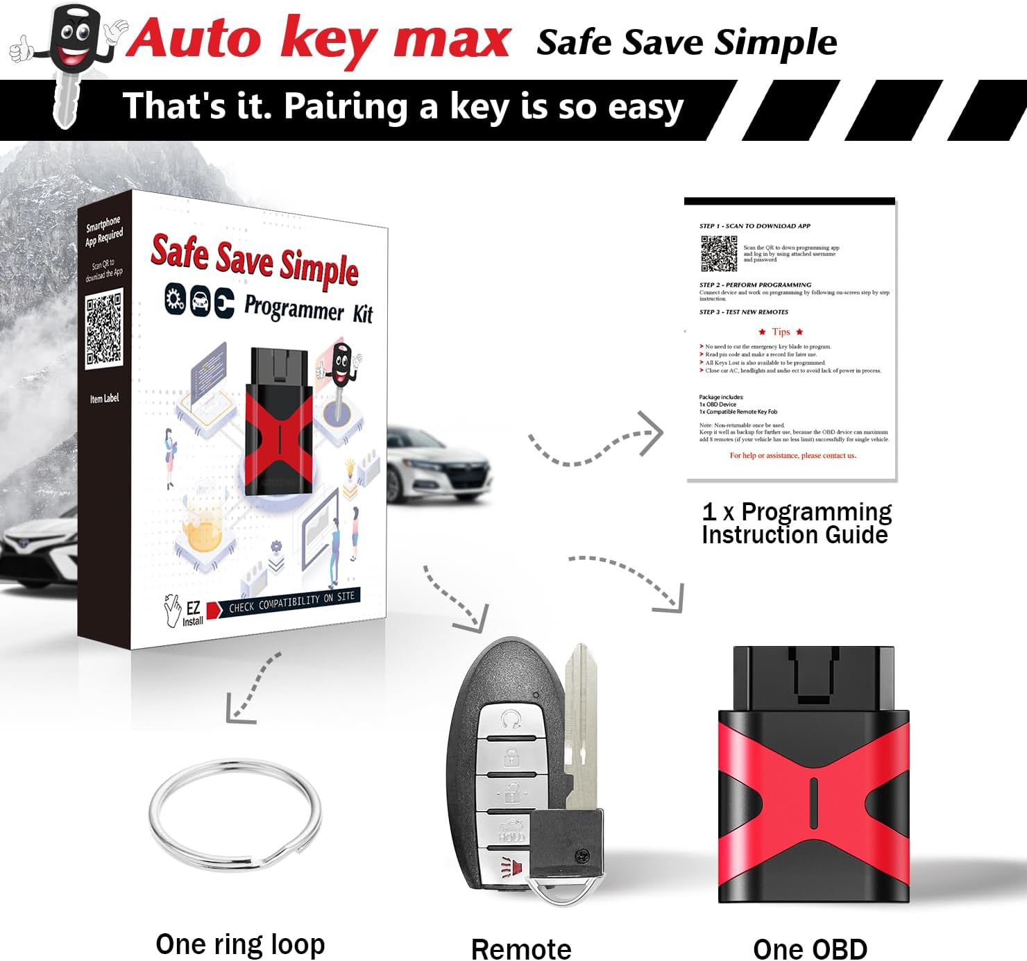 Simple Key Fob Keyless Entry Remote , Replacement for Nissan Altima Maxima Murano Pathfinder 2013 2014 2015 Smart Remote Key, 47 Chip ,FCCID: KR5S180144014 (4 BTN KIT Sedan)