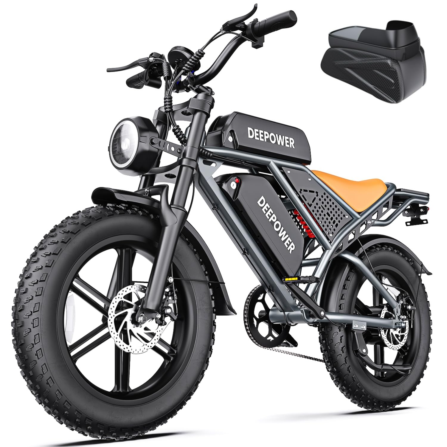 DEEPOWER QS7 Vélo Électrique, Batterie Amovible 48V 60Ah/35Ah/20Ah, Autonomie 110-250KM, Moteur 120 N·m, Pneu Gras 20'' X 4.0, 7 Vitesses, Suspension Hydraulique Complète