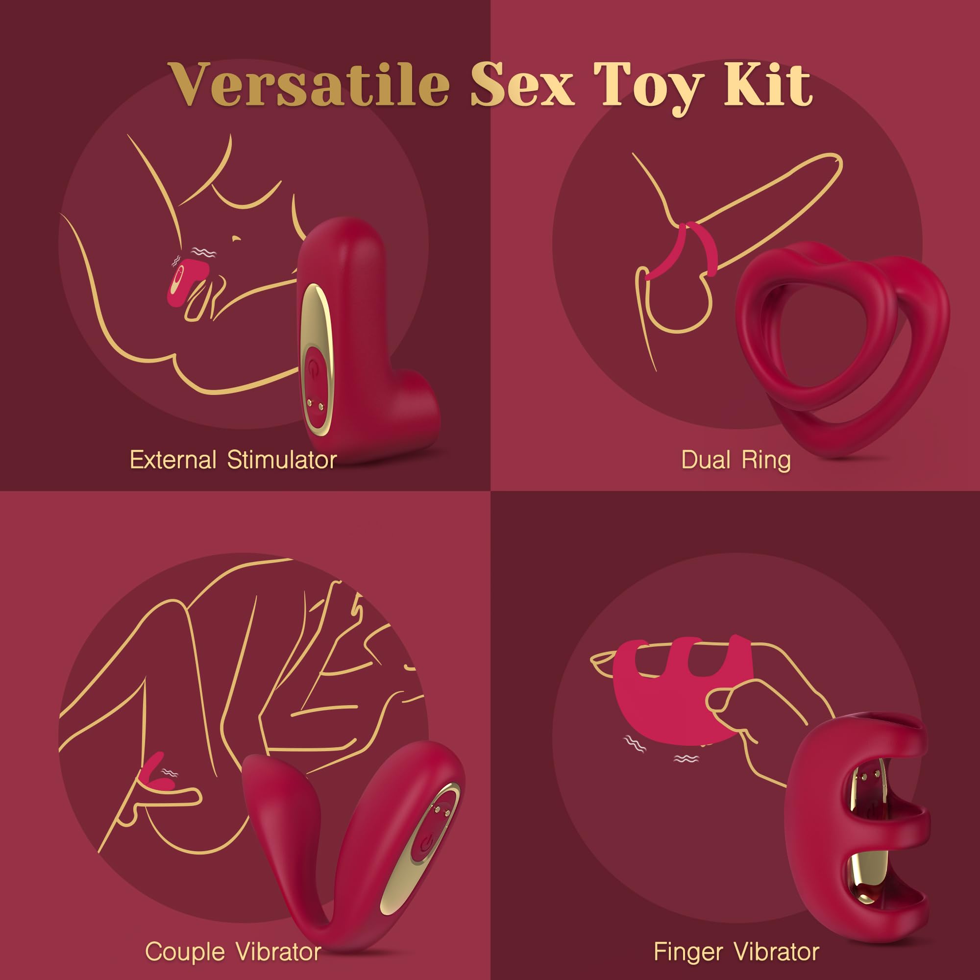 Tracy's Dog Vibrator Kit for Couples, Removable Vibrating Bullet with 3 Silicone Attachments (Cock Ring, Wearable Panty, Butt Plug Sleeve) — Remote Control Adult Sex Toys for Women & Partner Play: Red