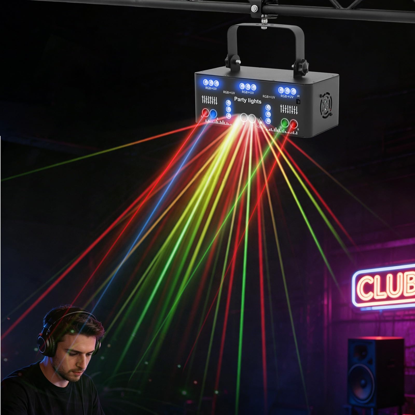 Jeu De Lumière DJ LED, RGB, Laser, Télécommande, 21 Effets, Portable