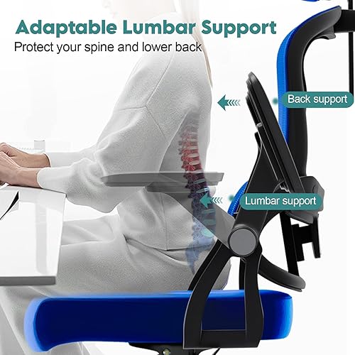 Miniatura 3 de Silla ergonómica de malla para computadora de oficina de 350 libras, silla de escritorio con ruedas de altura ajustable con reposabrazos abatibles y