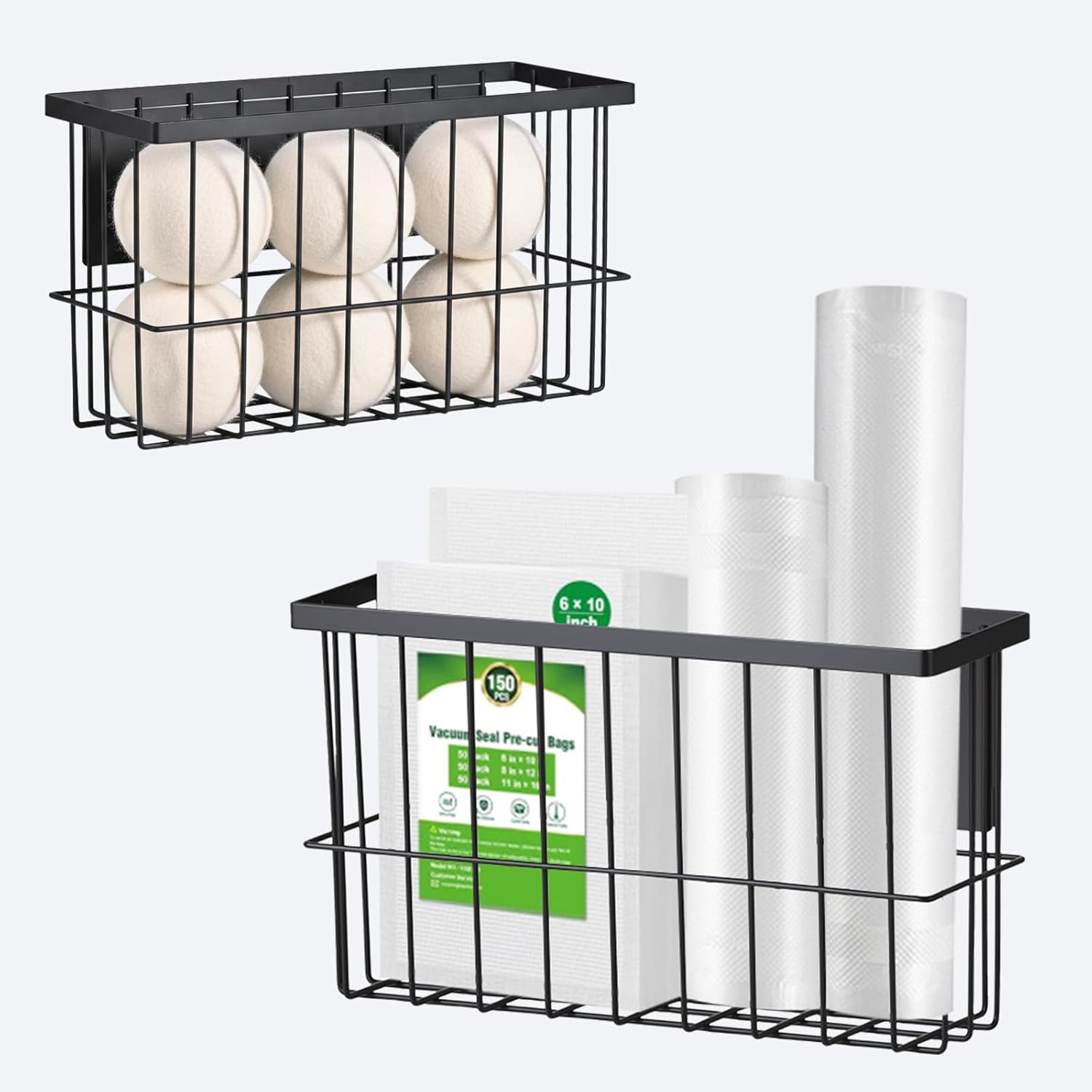FAMNONE 2-Pack Magnetic Basket for Dryer Balls, Laundry Room Organizer
