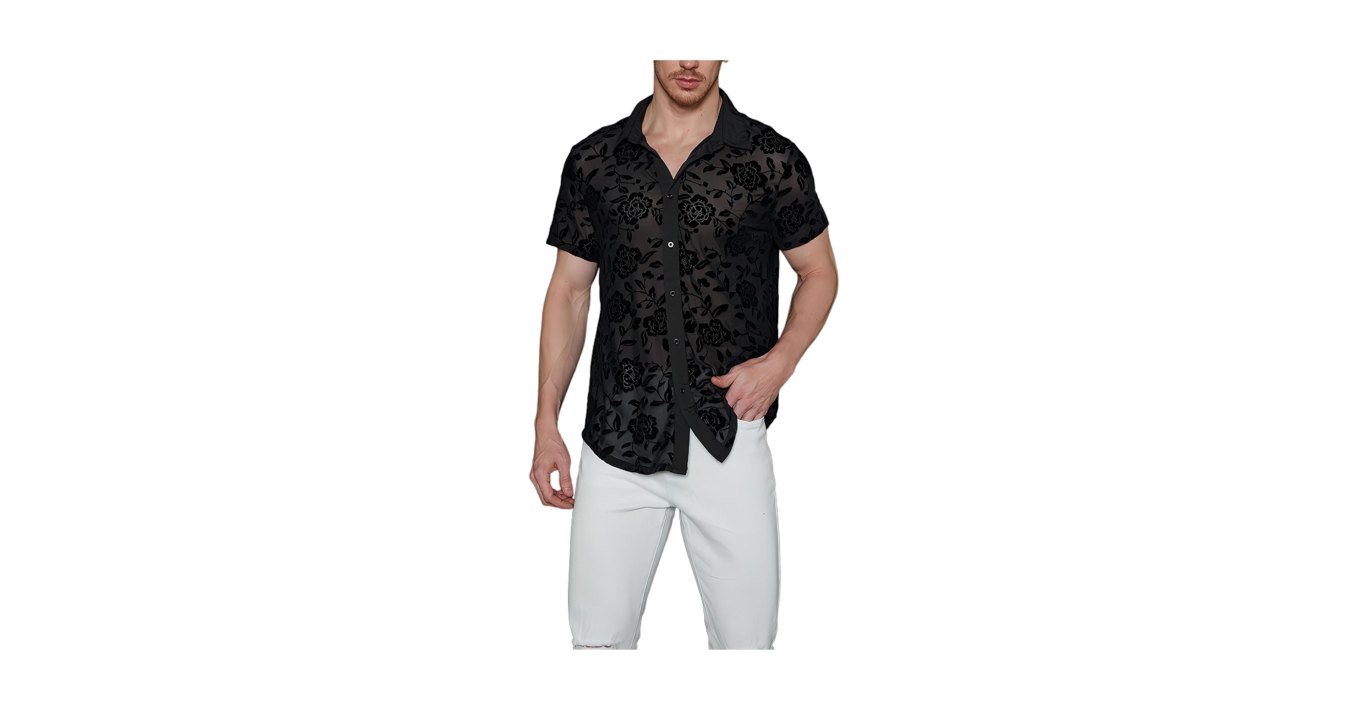 トップス SHEER FLOWER SHORT SLEEVE SHIRTS Amazon.com: WDIRARA Men's Floral Sheer Mesh See Through