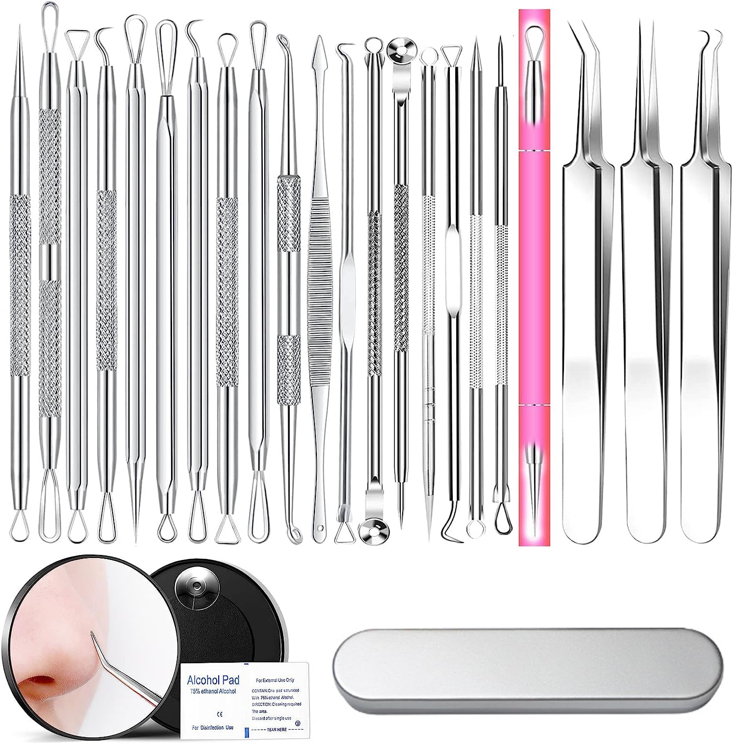 NALACAL Pimple Popper Tool Kit, Professional Blackhead Remover Tools for Acne and Zit Popping Comedone Extractor (22 PCS)