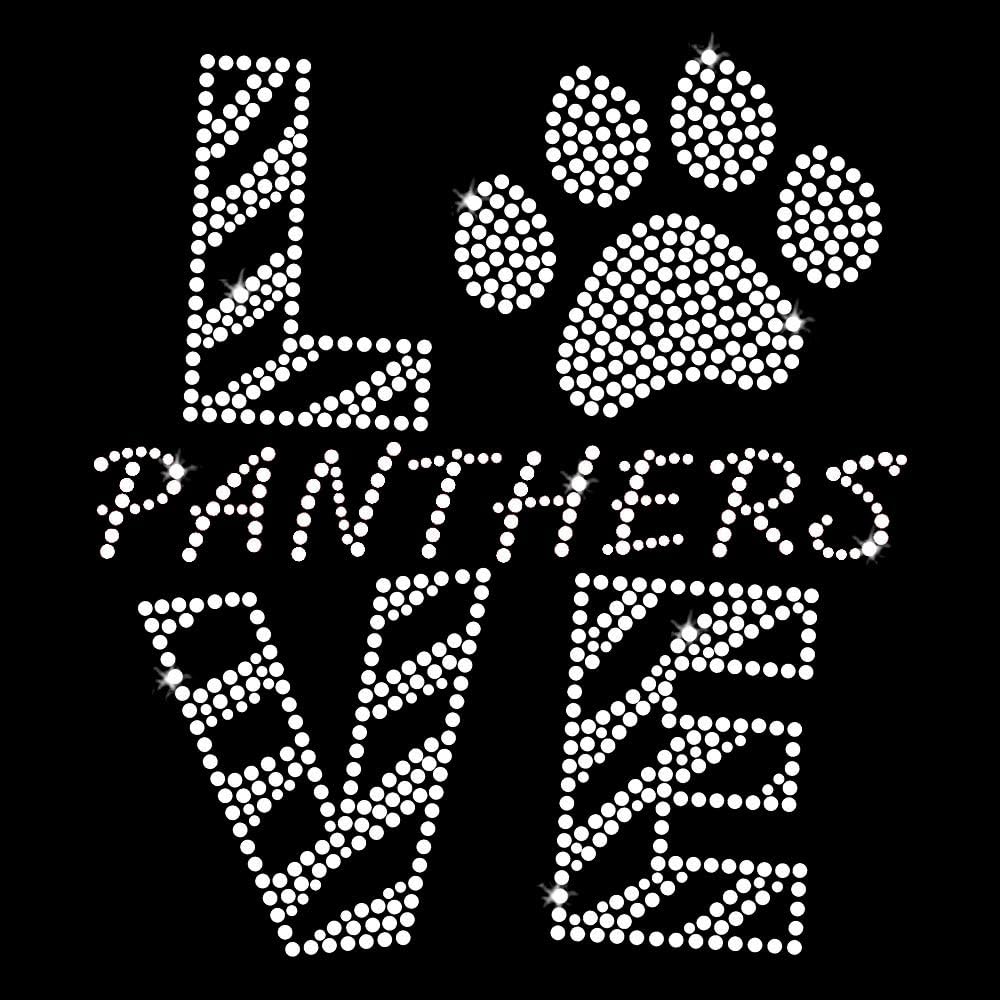 Love Panthers Sparkly Clear Iron-on Rhinestone Crystal T-Shirt Transfer by JCS Rhinestones
