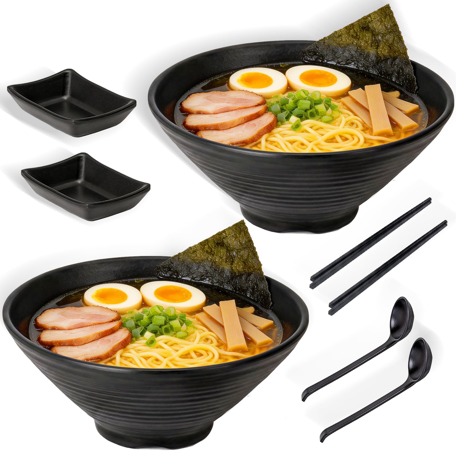 Luoqun88 Ramen Bowl Set & Noodle Bowls – 8 Pcs with Chopsticks & Spoons