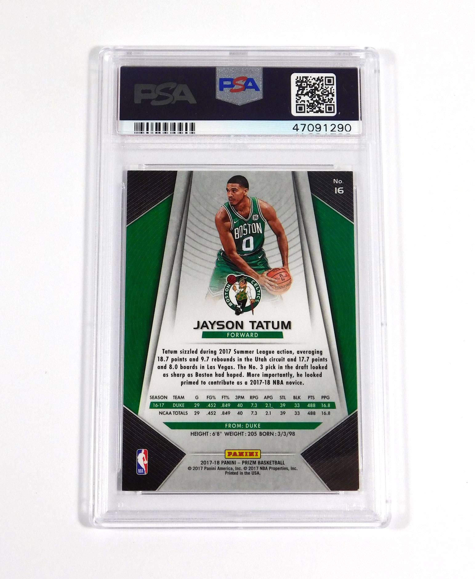 Tatum Prizm Jayson 2017-18 Panini Rookie #16 PSA RC Card Celtics 