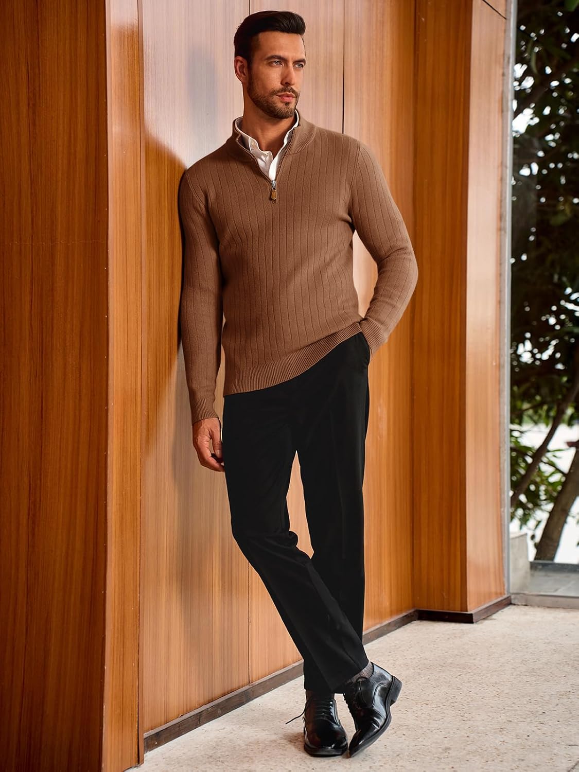 Runcati Mens Quarter Zip Sweater Mock Neck Casual Ribbed Knit Pullover Fall Lightweight Polo Sweaters - Image 5