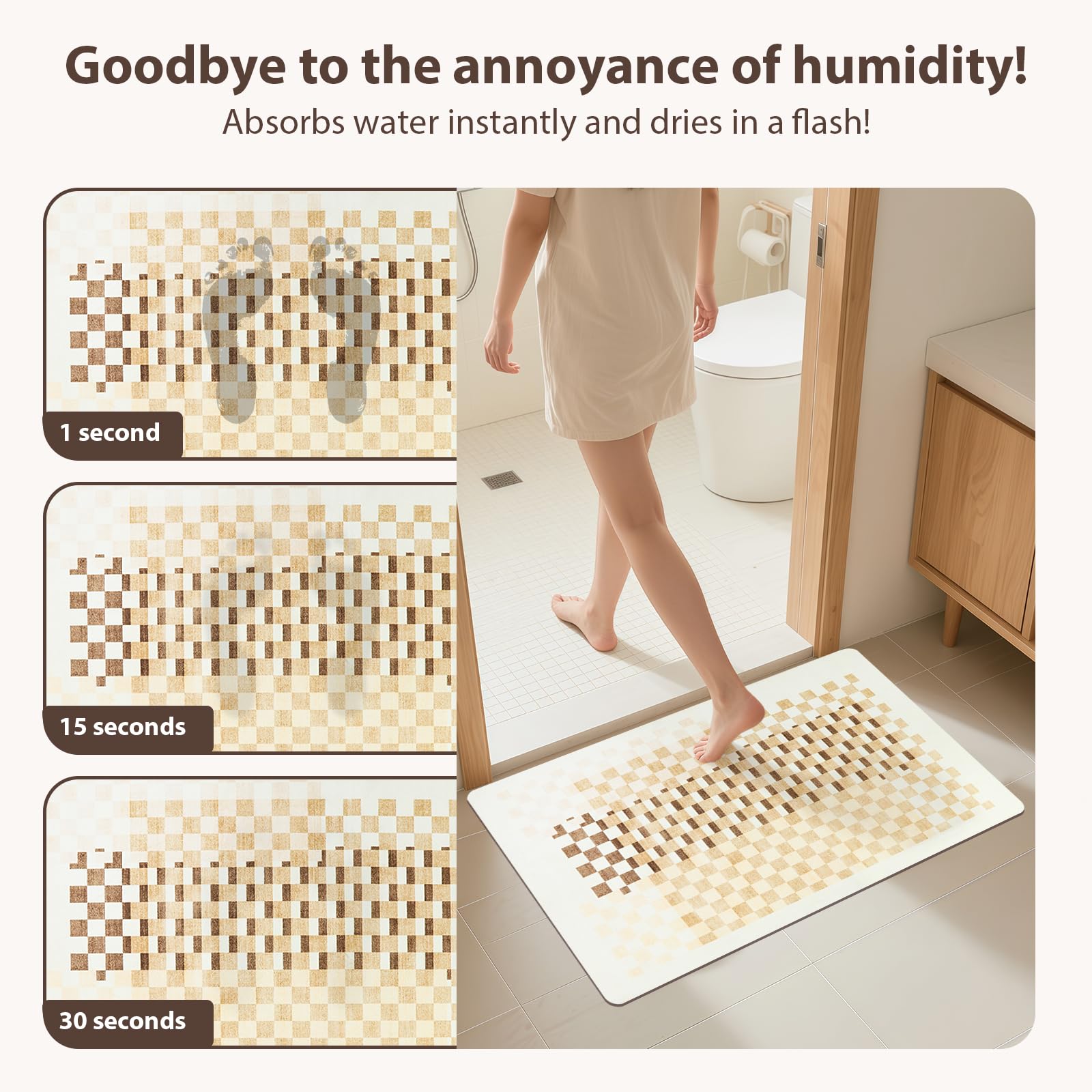 Genérico Livienne Assorbente antiscivolo rapido asciutto Tappeto diatomite bagno Tappeto pietra diatomite, giallo, quadrato, 50 x 80 cm (Rettangolare, Traliccio)