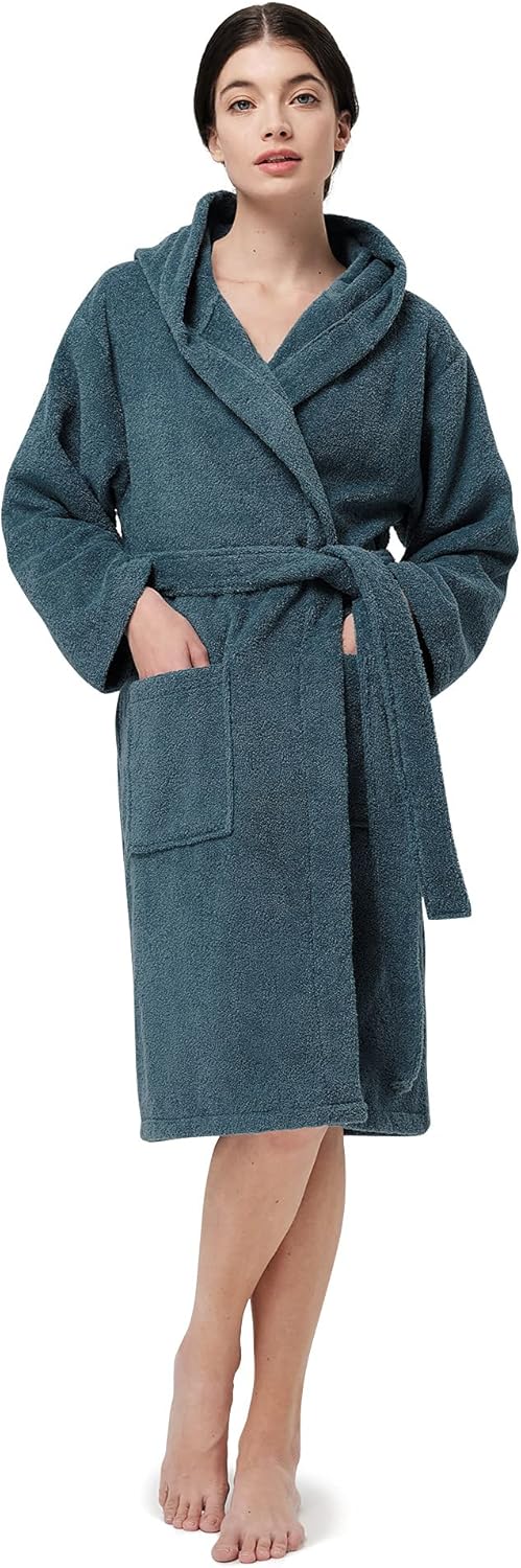 SIORO Women Hooded Terry Cloth Robes, Cotton Long Soft Plush Bathrobe for Shower, Spa, Towel Knee-Length Robe with Pockets