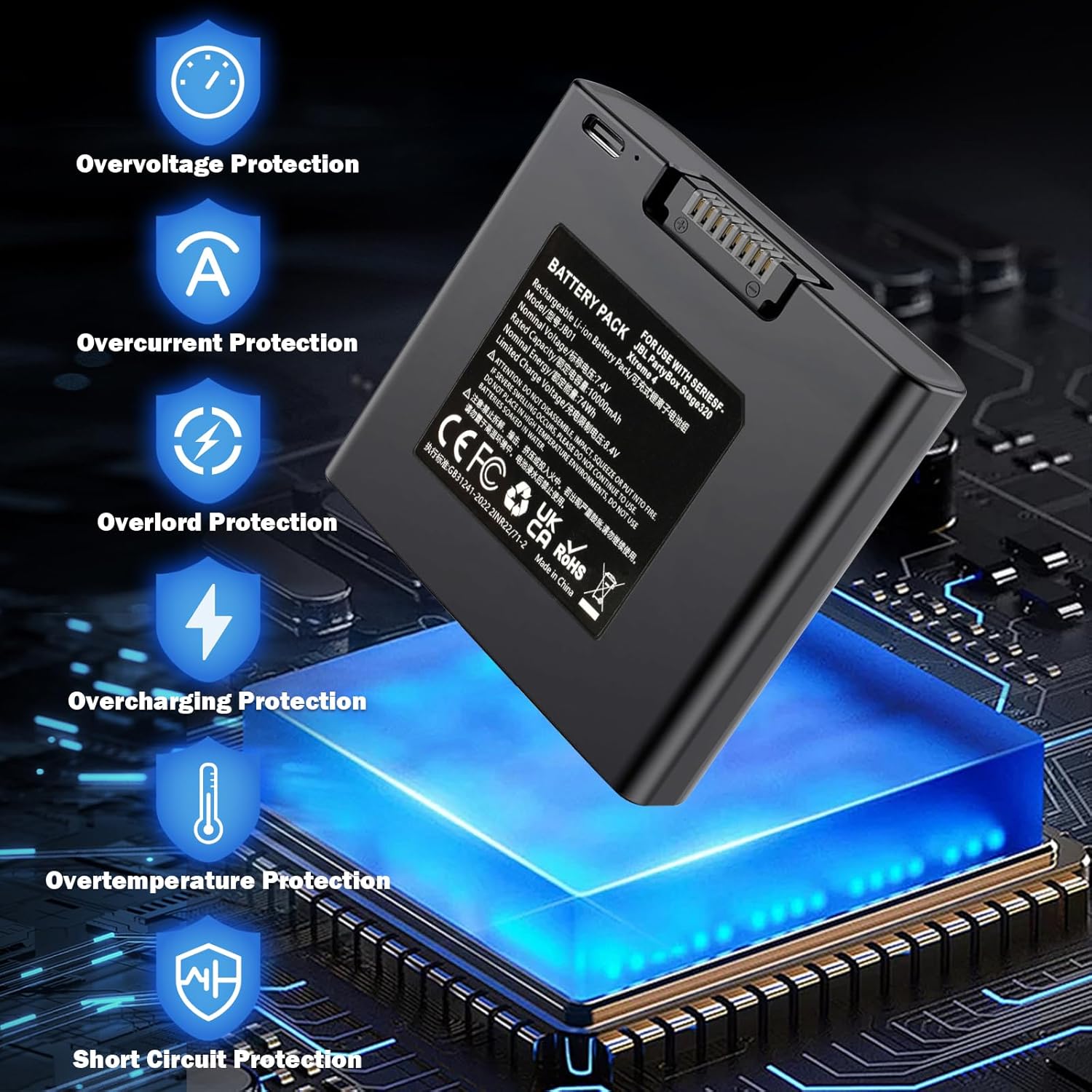 10000mAh Rechargeable Lithium-ion Replacement Battery Compatible with JBL PartyBox Stage 320 and Xtreme 4 Portable Speaker,Perfect Replacement for JBL Battery 400 Easy to Install(1-Pack) 7.4V 74Wh - Image 6