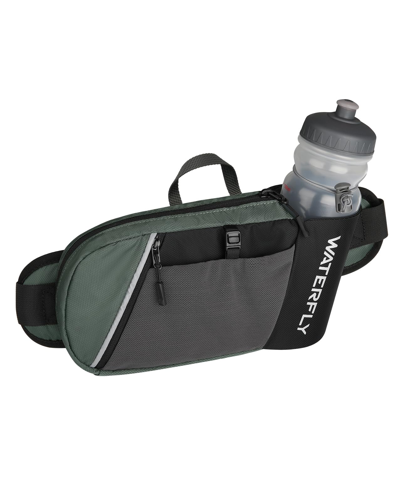 WATERFLY Fanny Pack Waist Bag: Hiking Water Bottle Holder with Strap Waist Pack for Women Men Hydration Hip Packs for Running Walking Traveling-Black