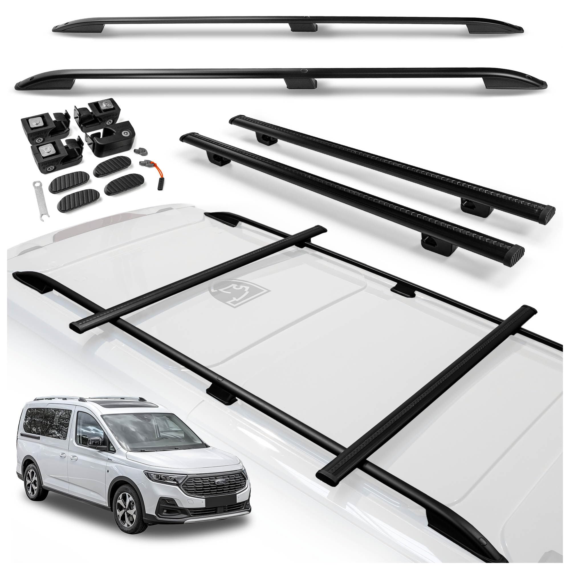 CHROMEMASTER | Barre Longitudinali Tetto e Barre Portatutto Compatibili con Ford Grand Tourneo Connect L2 LUNGO 2022+ Kit Dedicato per il Trasporto di Carico, Attrezzature, Box e Piattaforma da Tetto
