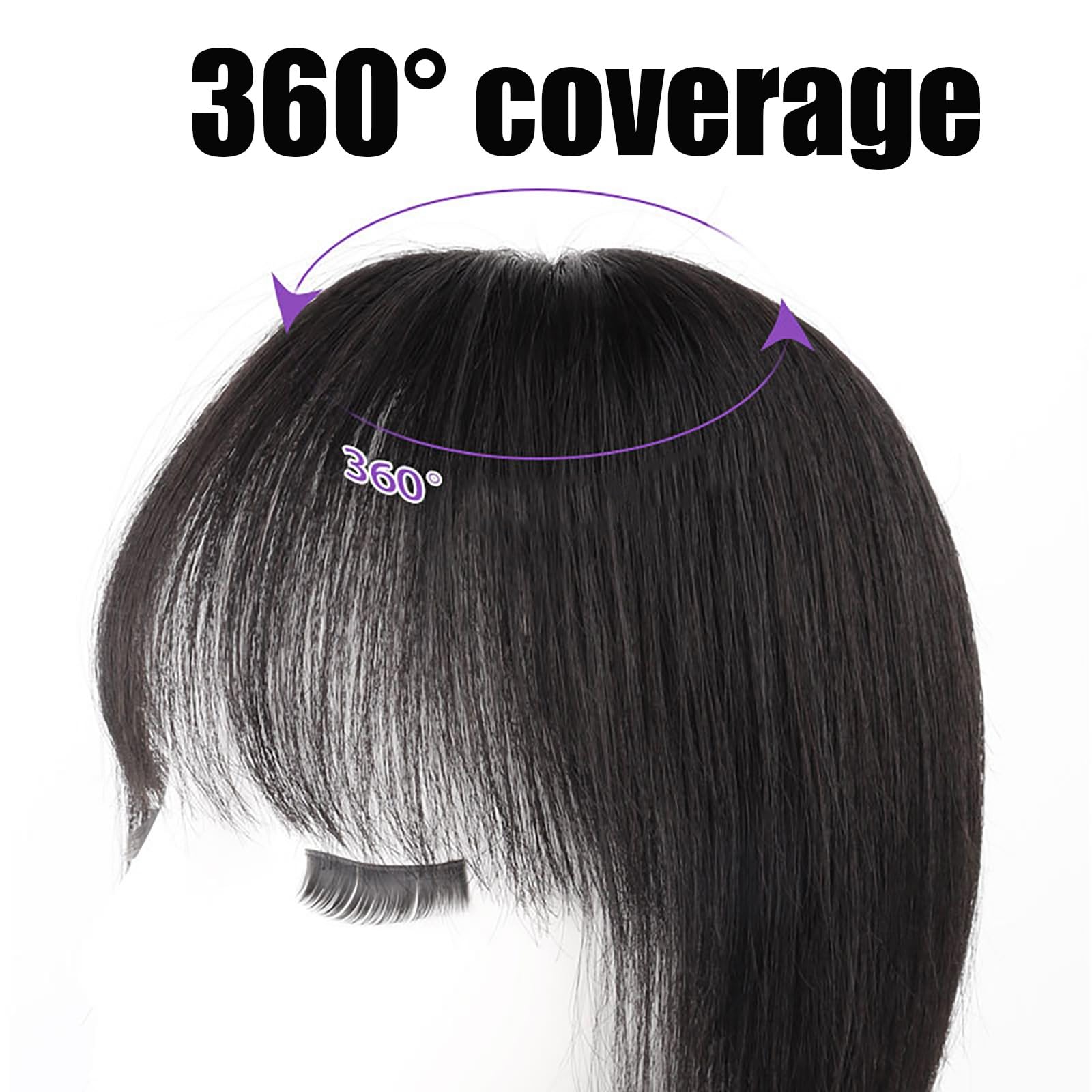 100% Veri Capelli Umani Posticci Con Frangia Elegante Topper for Capelli Da Donna, Base Da 5x5 Pollici Clip In Top Parrucche for Capelli Diradati,Extension for Capelli Neri Naturali(8 inch)
