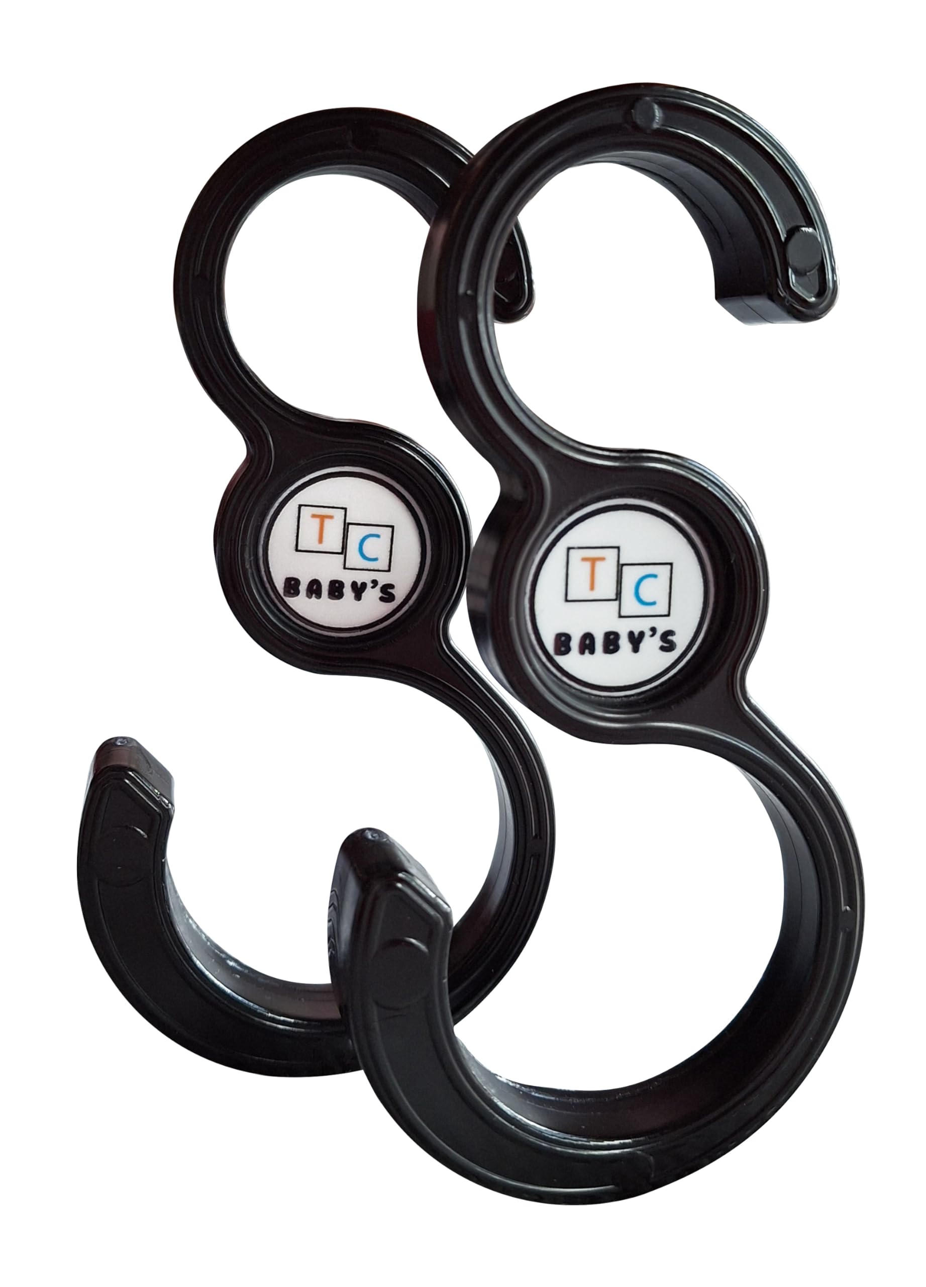TC BABY'S - Ganci per Passeggino, Accessori Neonato, Porta Borse, Universali, Antiscivolo, Appendi Giochi (Nero)