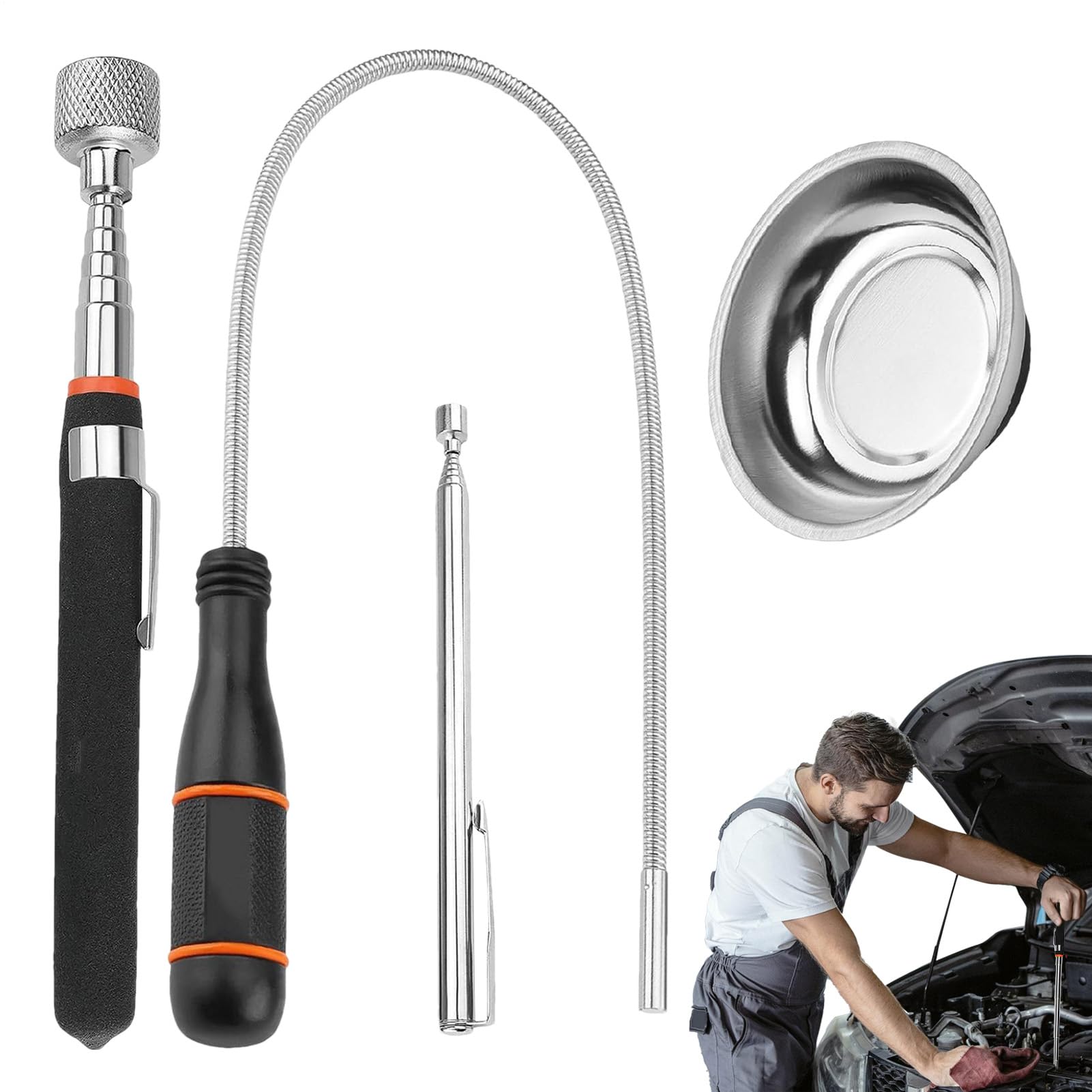 Outil magnétique pour mécanicien flexible et ramasse-boulon télescopique pour garage