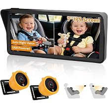 Baby Car Camera for 2 Kids, 7" Ultrawide Split Screen, 1080P Dual Carseat Cameras with Auto IR Night Vision/150 Wide View/360 Rotatation, USB Power for Car, SUV, RV/Babies,Pets