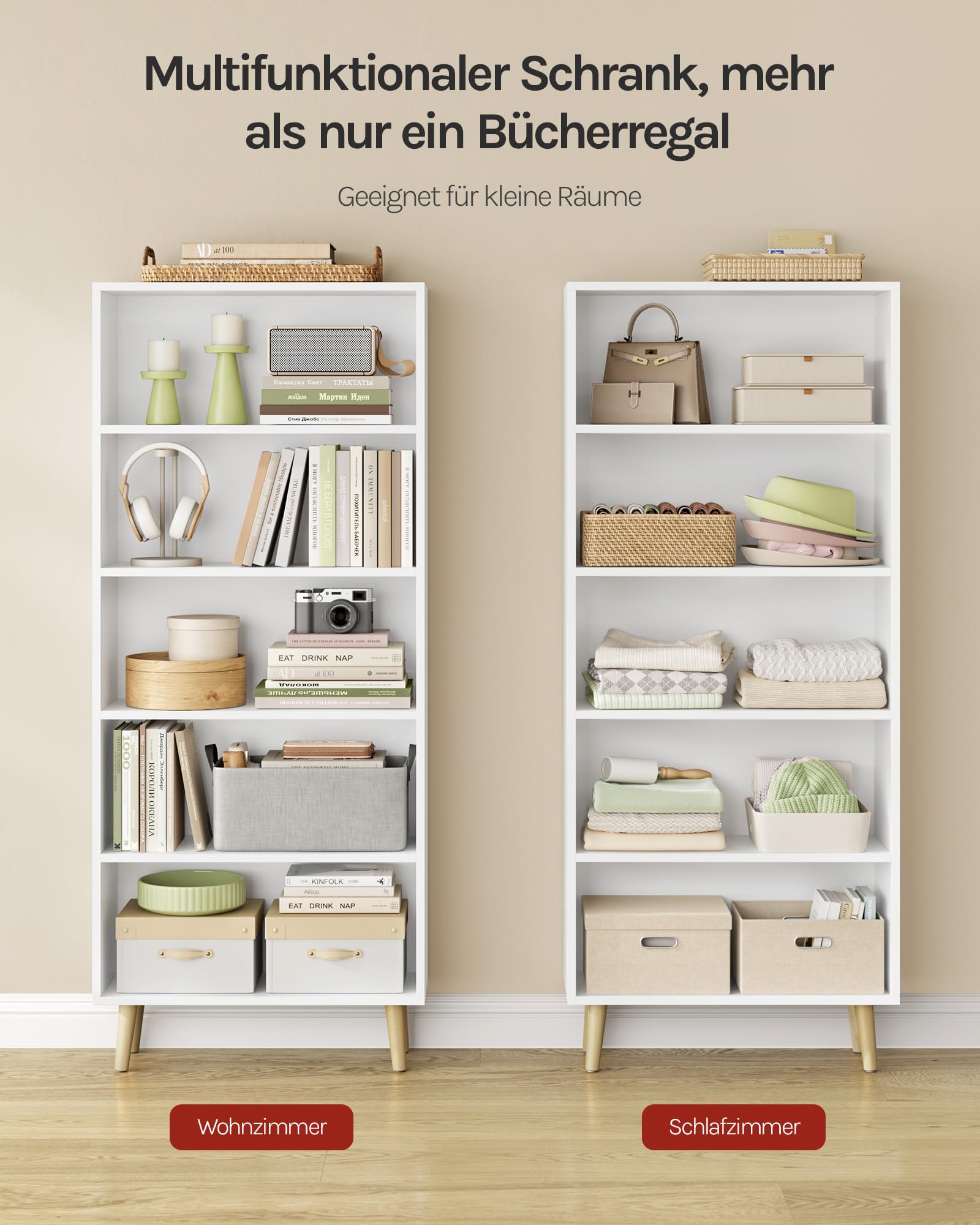 WOLTU Libreria Estanteria para Libros de Almacenaje | con 5 Estantes, para Salón, Dormitorio y Cocina, 60x24x144 cm, Blanca