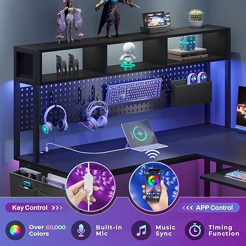 Miniatura 35 de SEDETA Escritorio en forma de L, escritorio de oficina de 94.5 pulgadas con toma de corriente y tablero de clavijas, escritorio en forma de L con