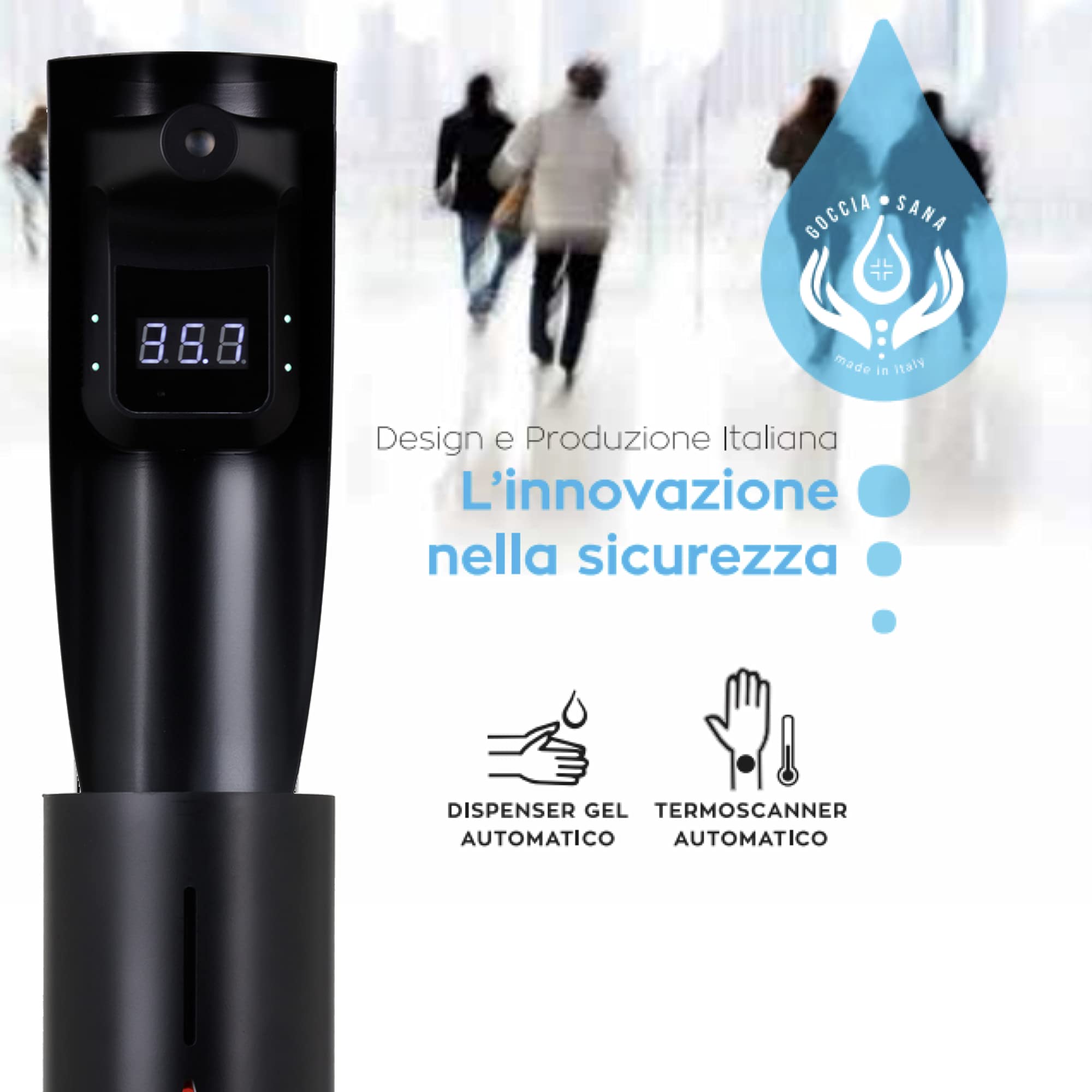Termometro Digitale Elegante con Dispenser Automatico 160 cm | Colonna Adige/GT con Termoscanner e Dispenser Automatici certificati