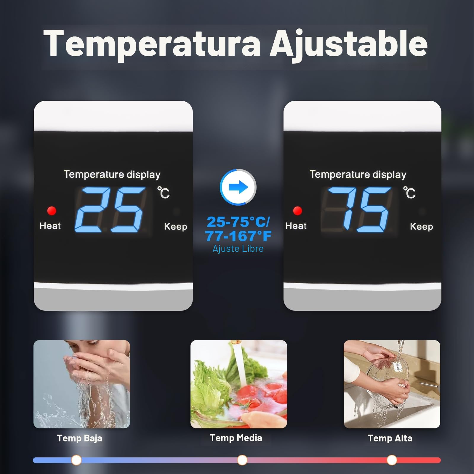 50L/120L de almacenamiento eléctrico horizontal, depósito de agua eléctrico, potencia de calentamiento de 2000 W y termómetro,válvula de seguridad, 120L(Capacidad real de agua: 70L)