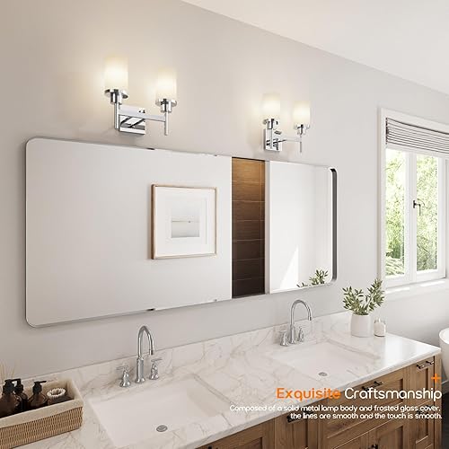 Miniatura 8 de Luces de tocador de baño de cromo pulido con pantalla de vidrio esmerilado blanco, apliques de doble pared para espejo, pasillo, entrada, porche