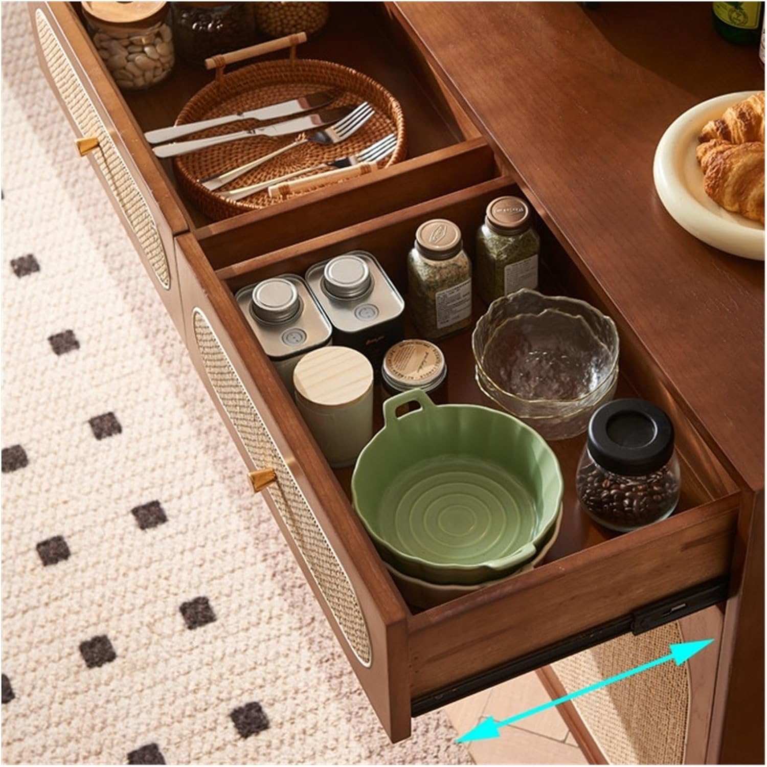 Sideboard Cabinet Solid Wood Sideboard Small Household Living Room Ash Rattan Wicker Storage Cabinet Console Coffee Table