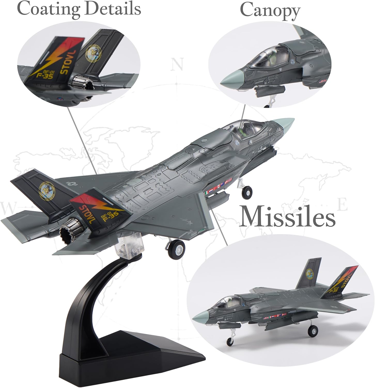 F-35B Lightning ⅡFighter Jet Model-1/72 Scale Lockheed Martin BF01 Steath Metal Aircraft Models for Collector, Aviation Enthusiast-Premium Collectiable with Display Stand