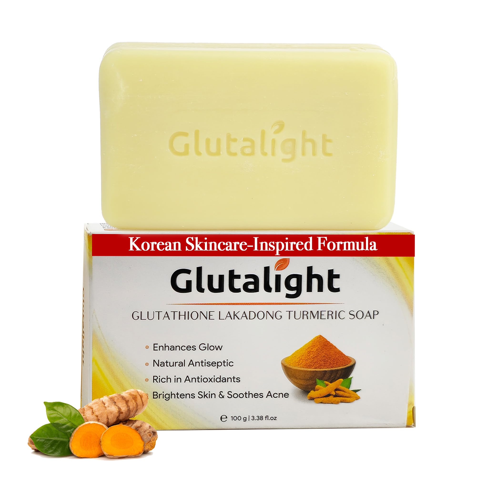 Glutalight Glutathione Lakadong Turmeric Soap For Face & Body | Korean Skincare with Niacinamide, Vitamin C | Tan Removal Soap | Fades Hyperpigmentation| Haldi Sabun For Hydrated Skin| Pack Of 1