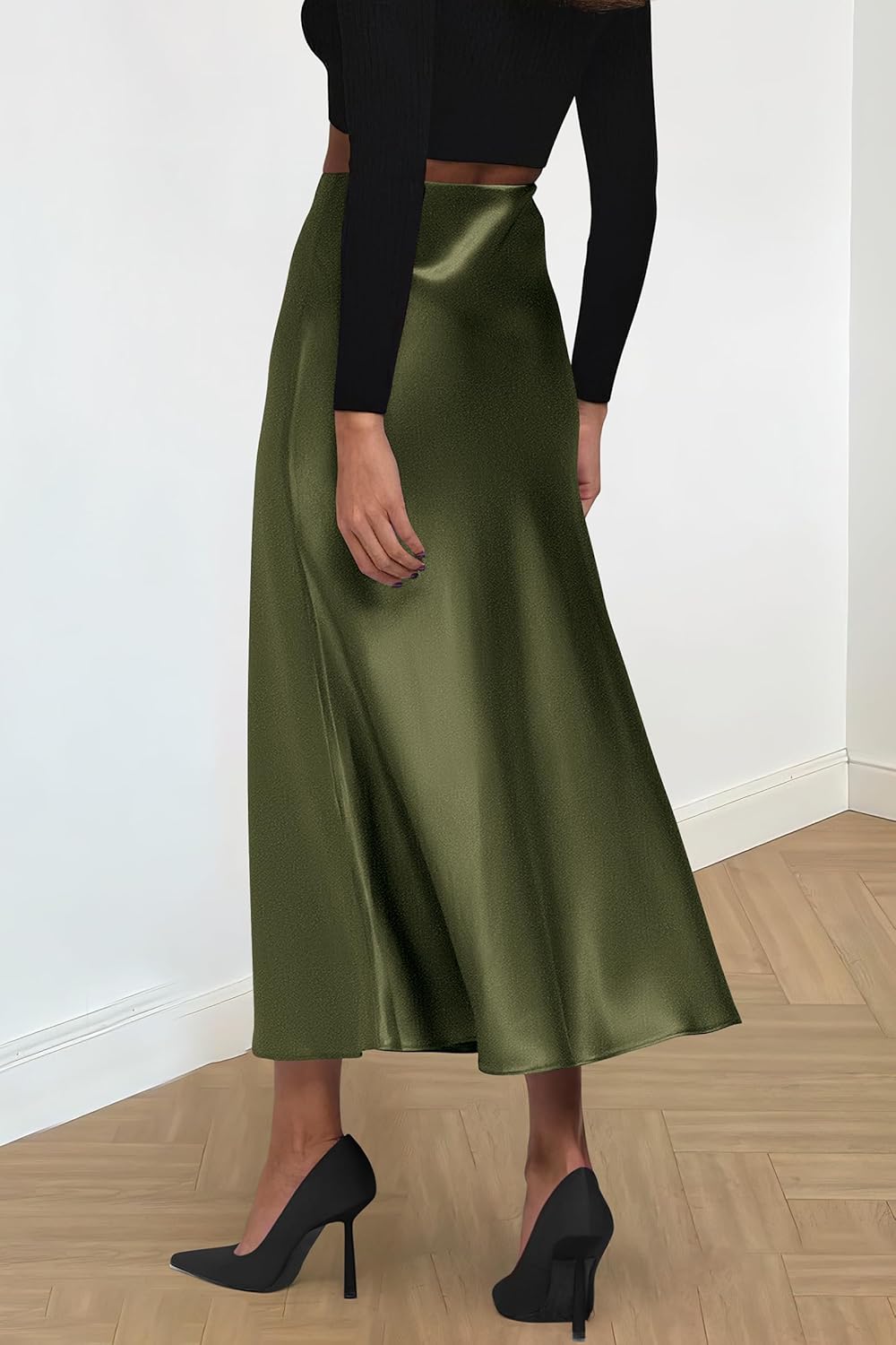 PRETTYGARDEN Women's Satin Skirts Dressy Casual 2026 Fall High Waisted Cocktail Wedding Flowy Elegant A Line Midi Skirt - Image 2