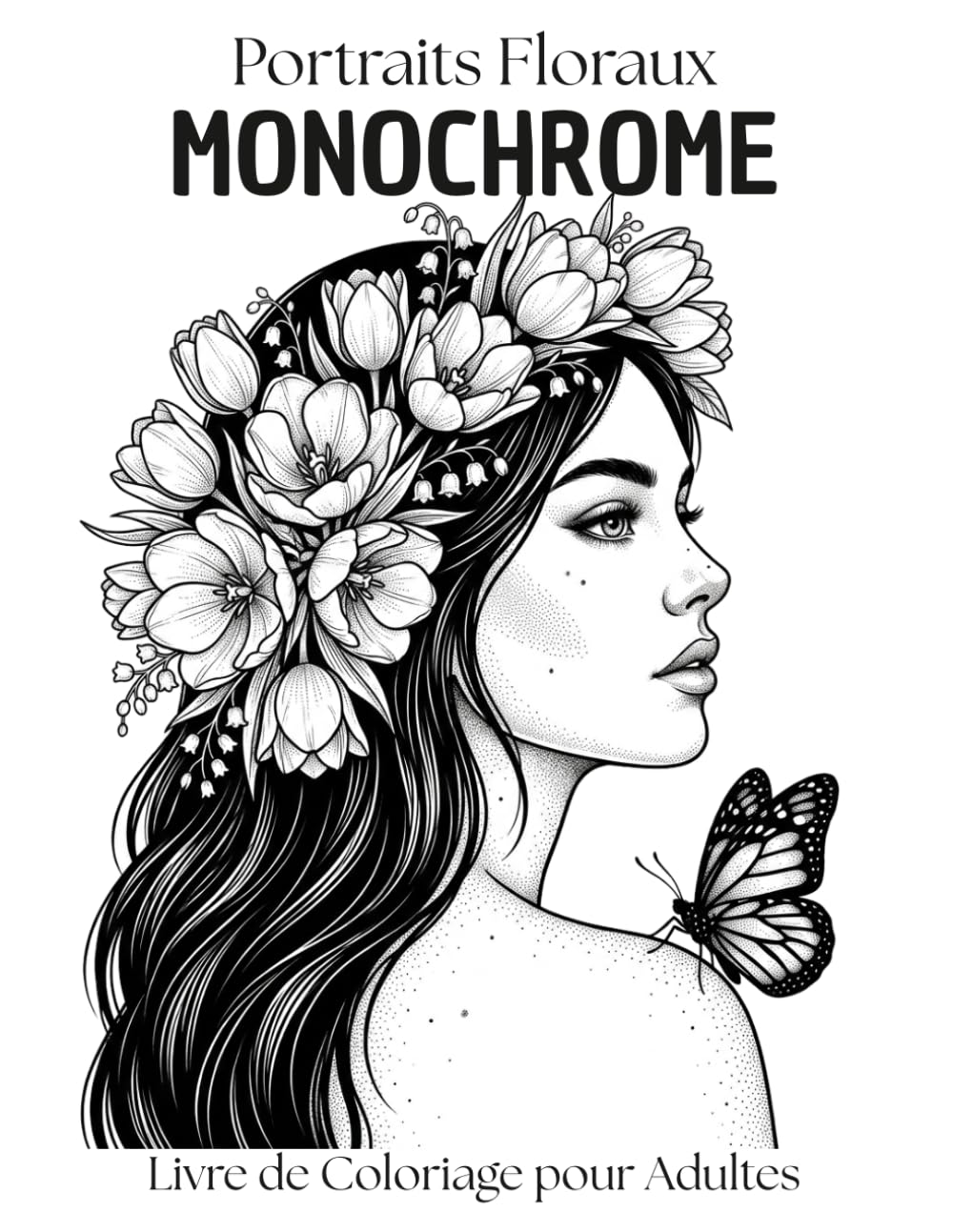 Livre de Coloriage Monochrome Portraits Floraux pour Adultes: 40 Dessins Élégants en Silhouette Noir et Blanc | illustrations Créatifs pour Relaxation, Détente et Anti-Stress