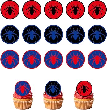 15pcs Edible Cupcake Toppers, 5cm/2 Inch Round Spider Happy Birthday Edible Cake Decoration Red Cartoon Spider Cakes Decor for Kids Boys Girls Birthday Theme Party 3 Design