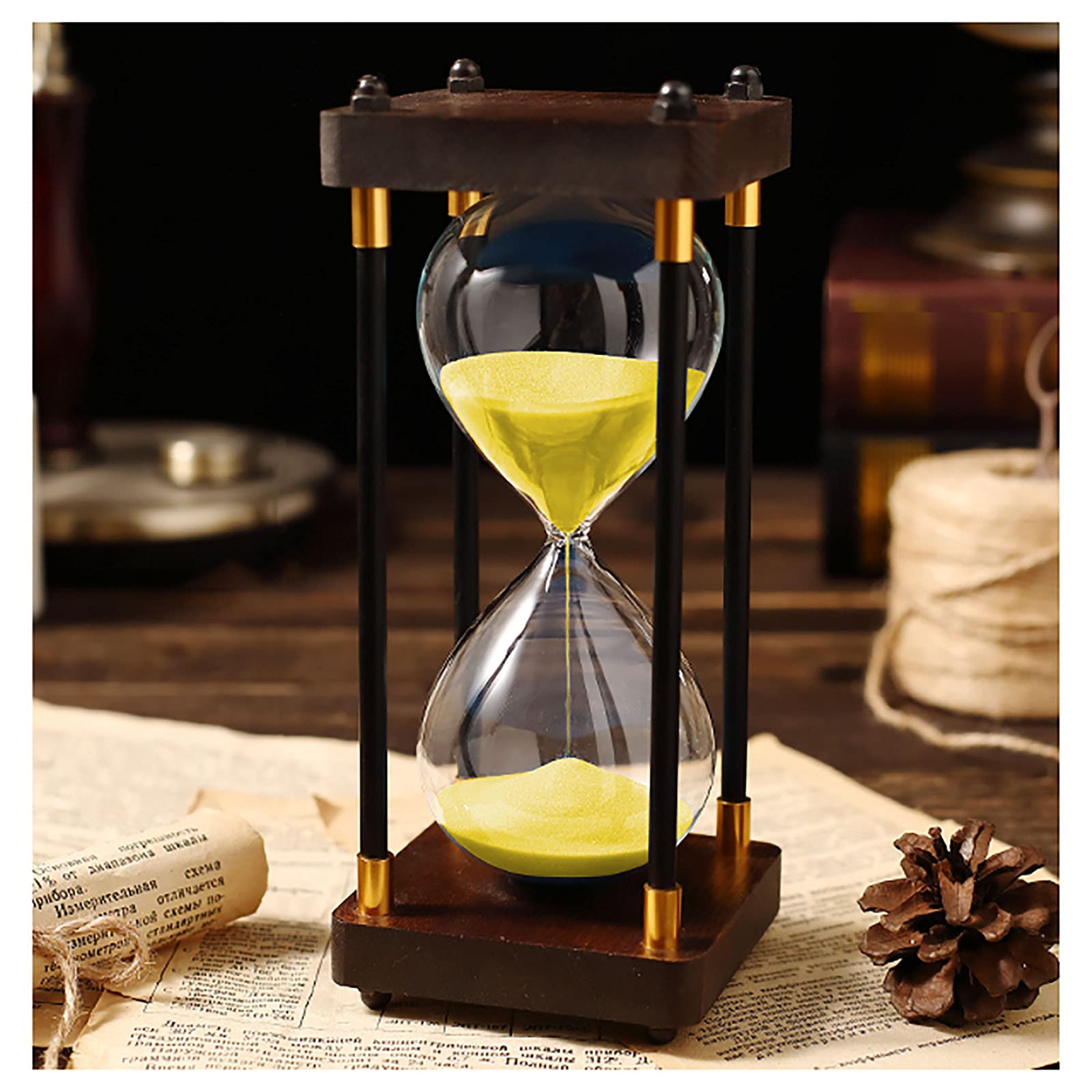 Temporizador de arena con marco de madera, reloj de arena de cristal de 30/60 minutos para decoración del hogar, elegante y funcional adorno de cristal de arena
