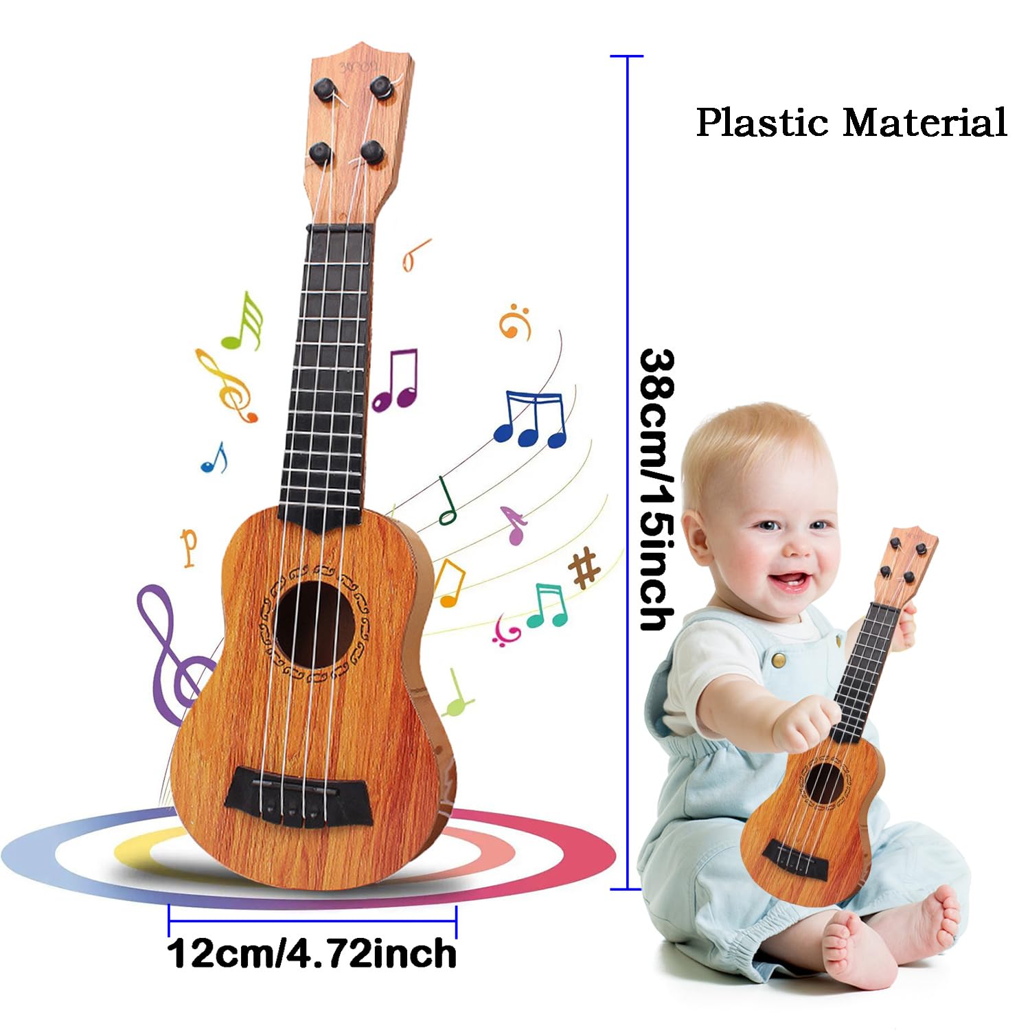 Chitarra per Bambini, 38cm Chitarra Giocattolo, Ukulele Bambini con 4 Corde Regolabili, Mini Chitarra Bambini, Musica Giocattoli Educativi, per Bambini, Principiante, Ragazzo Ragazza, Regalo