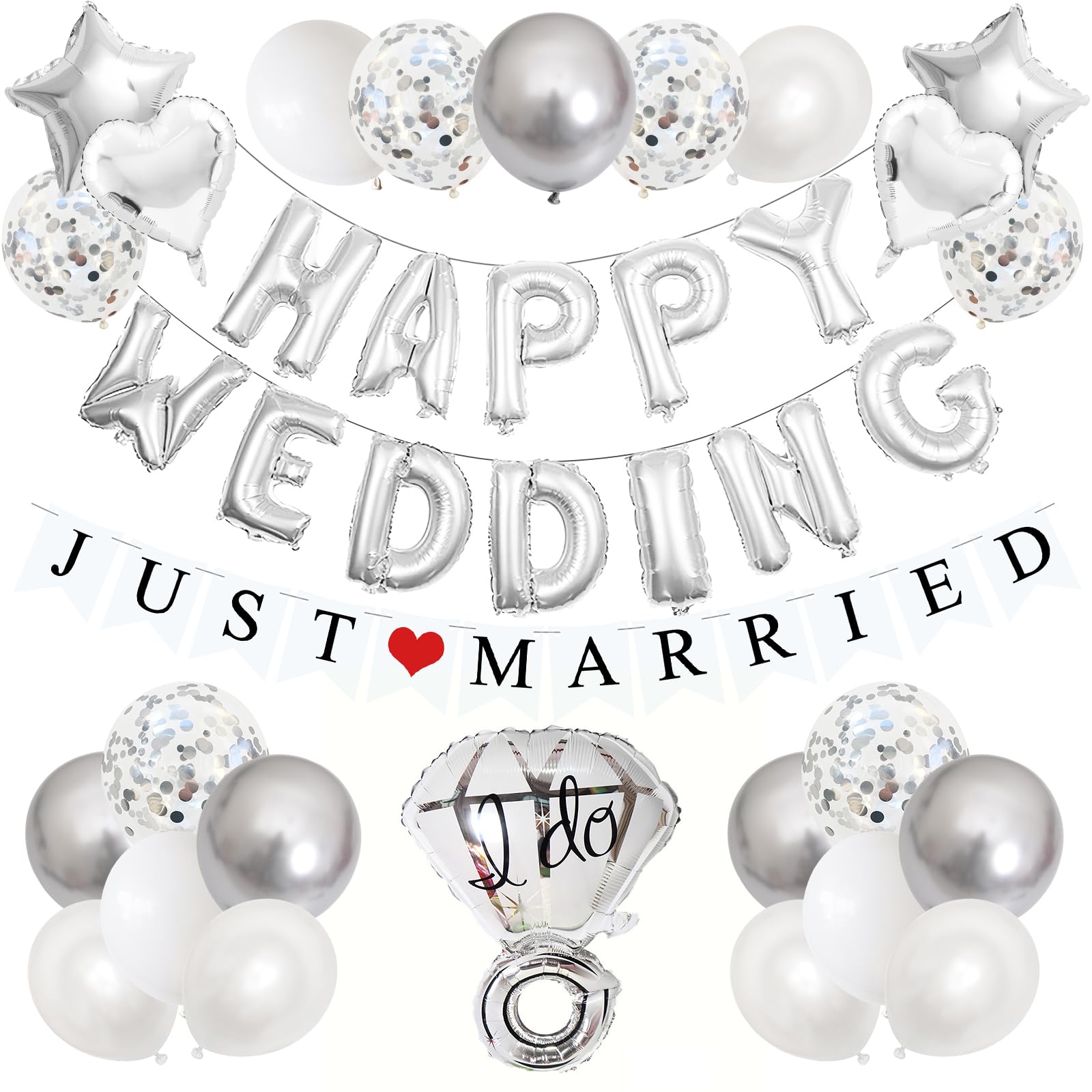 BTZO ウェディング 風船 バルーン 結婚式 飾り happy wedding ガーランド 飾り付け ダイヤモンド 装飾 シルバー