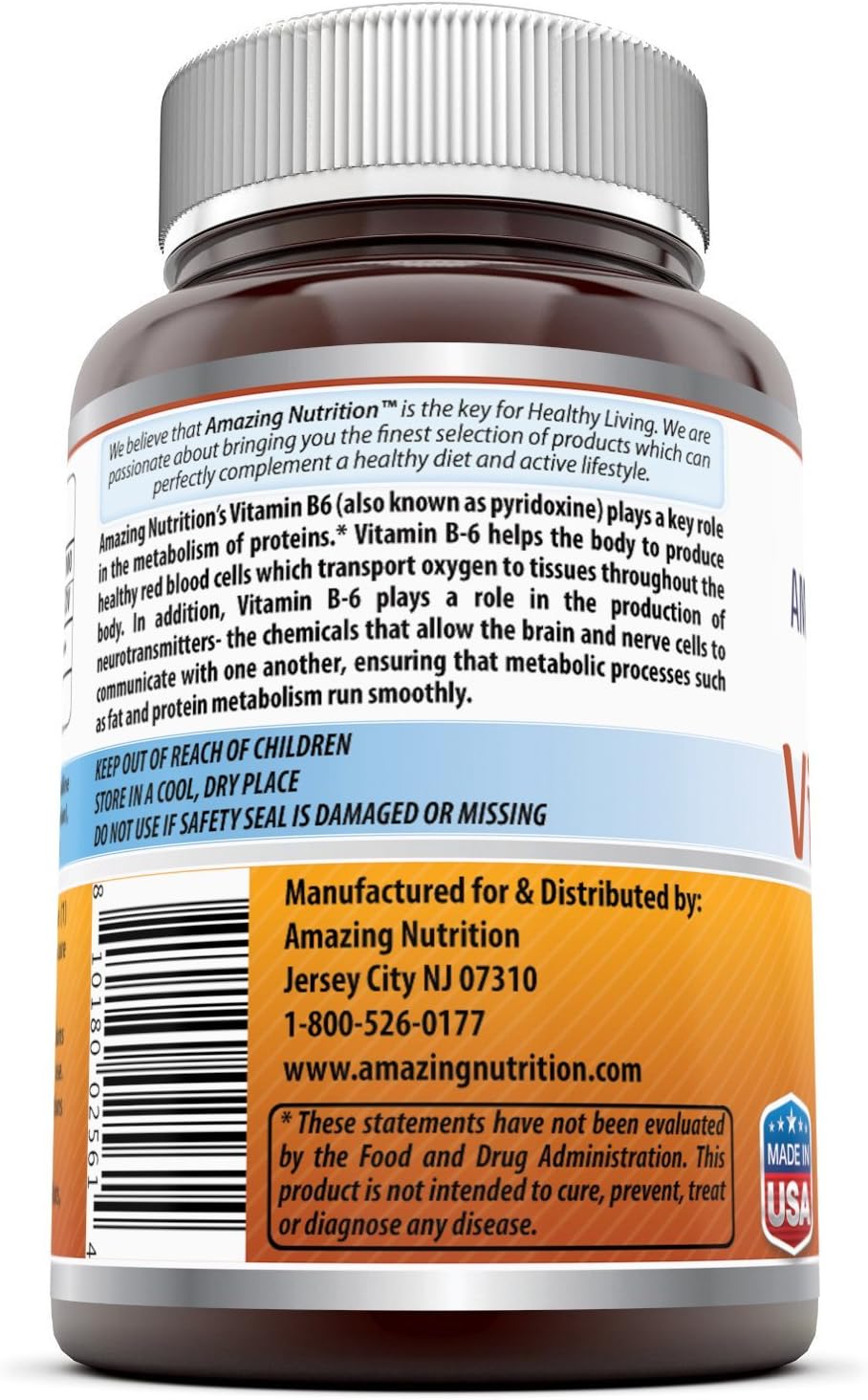 Amazing Nutrition Vitamin B6 Dietary Supplement – 100 mg, 100 Tablets (Non-GMO,Gluten Free) – Supports Healthy Nervous System, Metabolism & Cell Health : Health & Household
