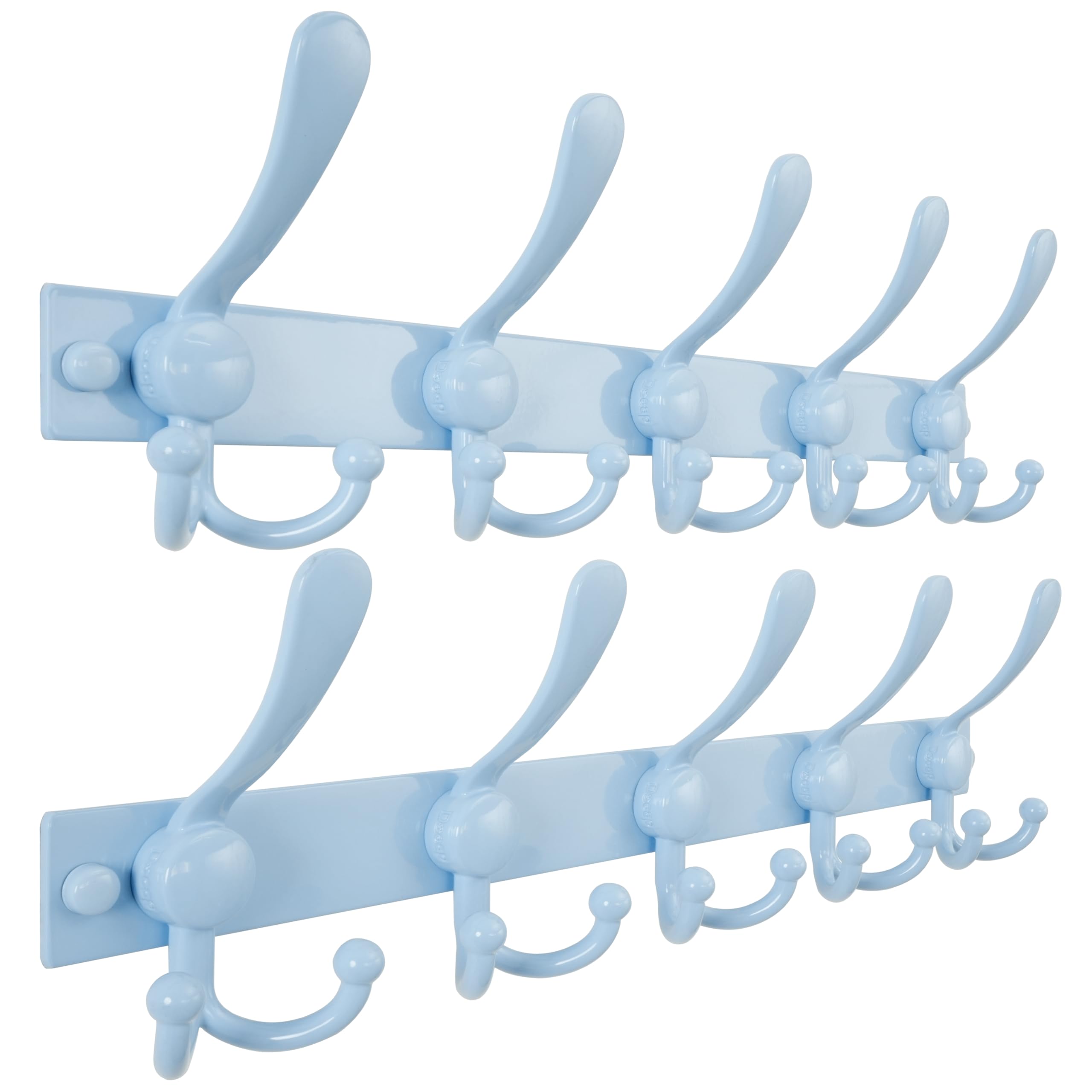 Dseap Coat Rack Wall Mount, Heavy Duty 2.5mm Base vs Flimsy 1mm, Double-Thick Solid Anti-Snap Hooks, Stainless Steel Hanger Organizer for Clothes Hat Entryway Closet, Blue, Pack of 2