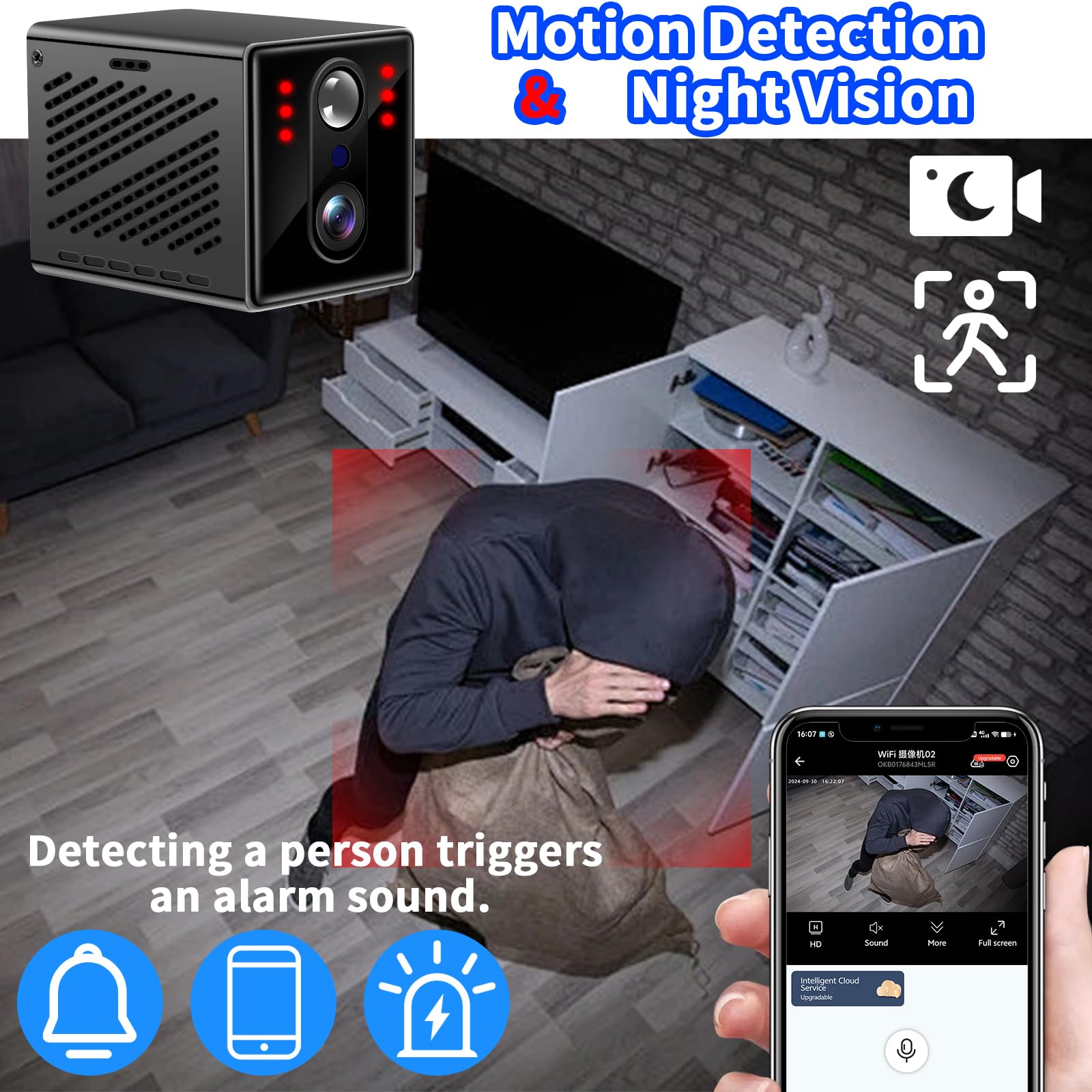 Mini ukryta kamera szpiegowska WiFi 2K, dwukierunkowa komunikacja i PIR | Akumulator 8 h, szeroki kąt 140°, 2300 mAh, WiFi/DV, 20 gg Standby, streaming