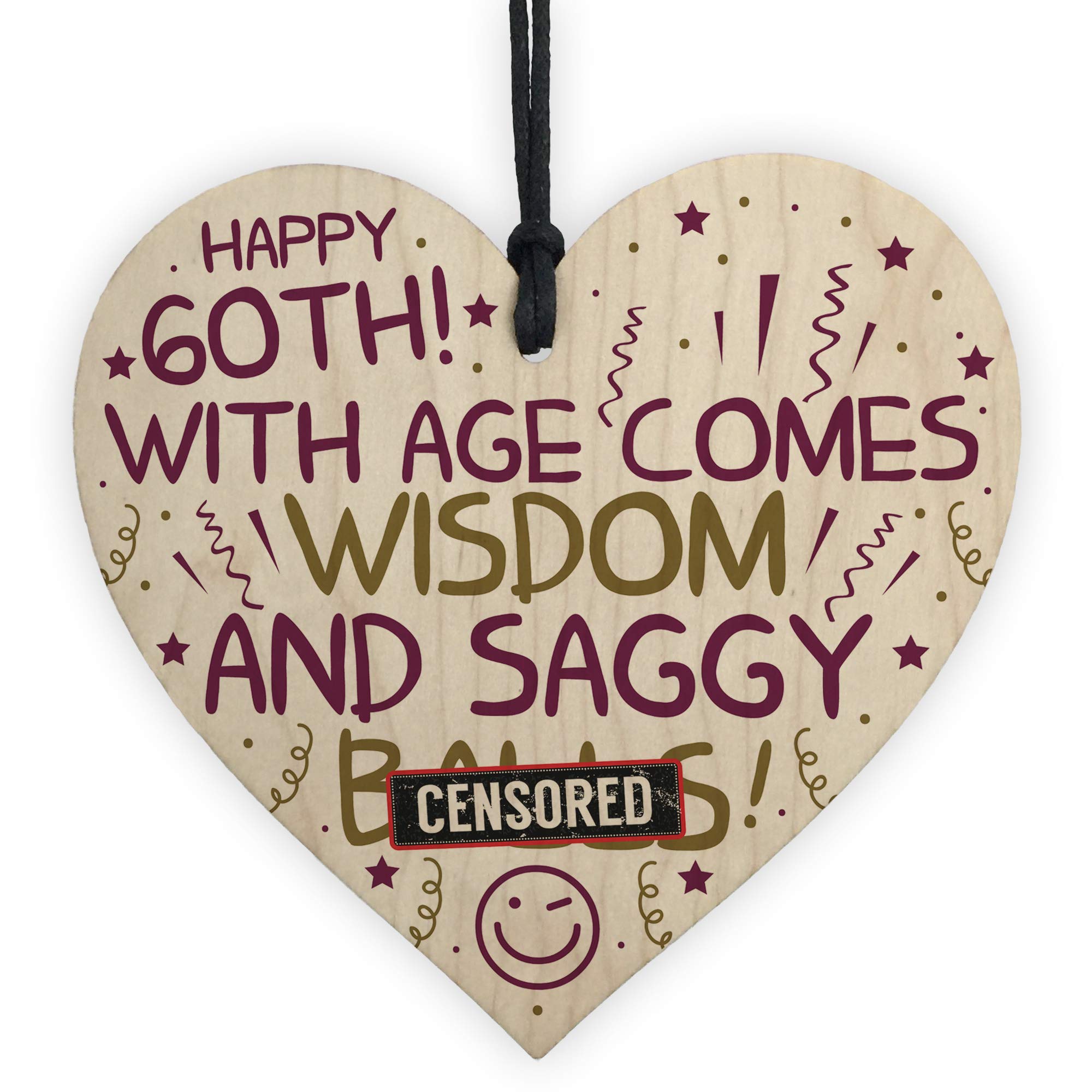 RED OCEAN Funny Rude 60th Birthday Gift Wooden Heart Funny 60th Birthday Card For Men Friendship Plaque