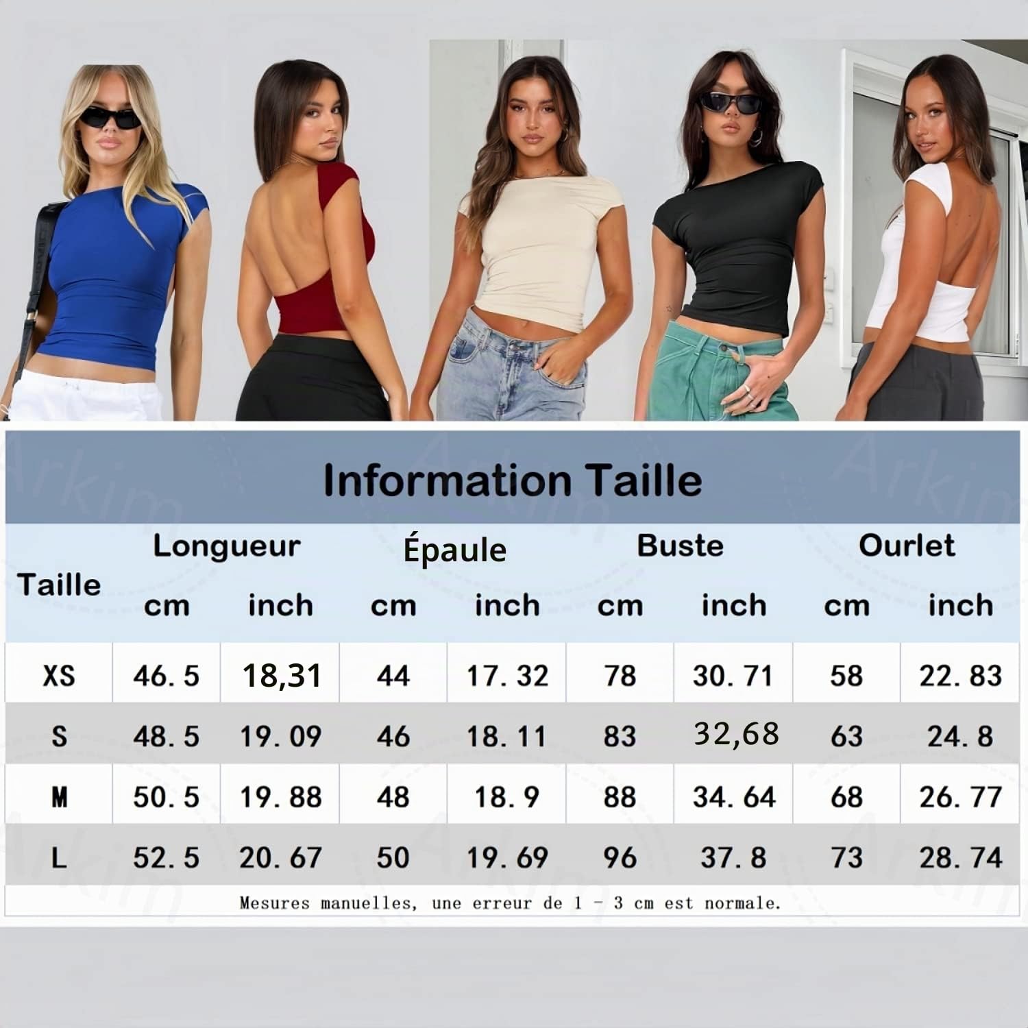 Arkim Top Dos Nu Femme [Matériaux Améliorés] Y2K Backless Top T-Shirts, Sexy Haut Dos Nu Tops Femme Ete Style Réversible