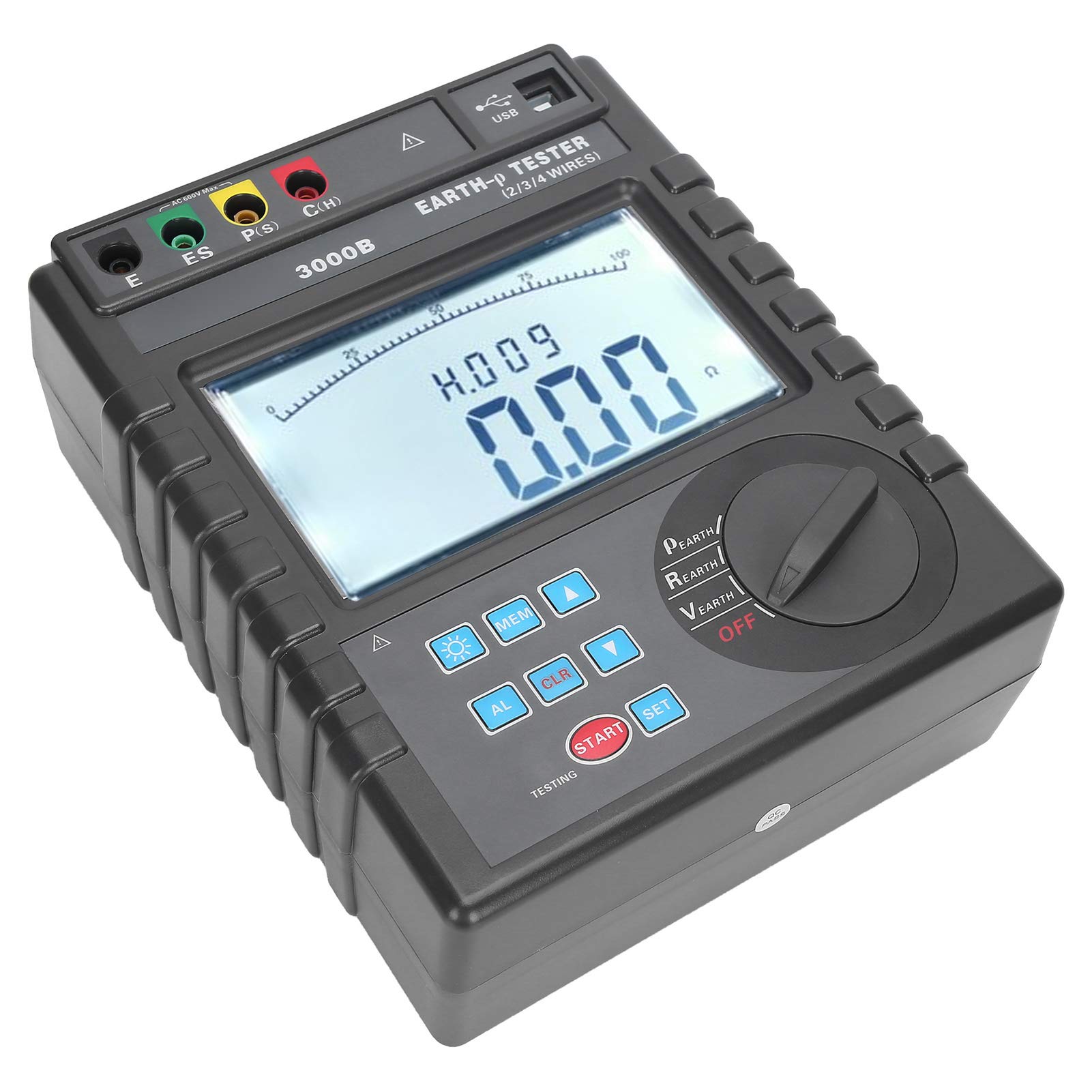 Probador de Resistencia a Tierra con Pantalla LCD para una Medición Precisa de la Resistencia a Tierra y la Resistividad del Suelo, Ideal para Mantenimiento de Equipos Eléctricos e