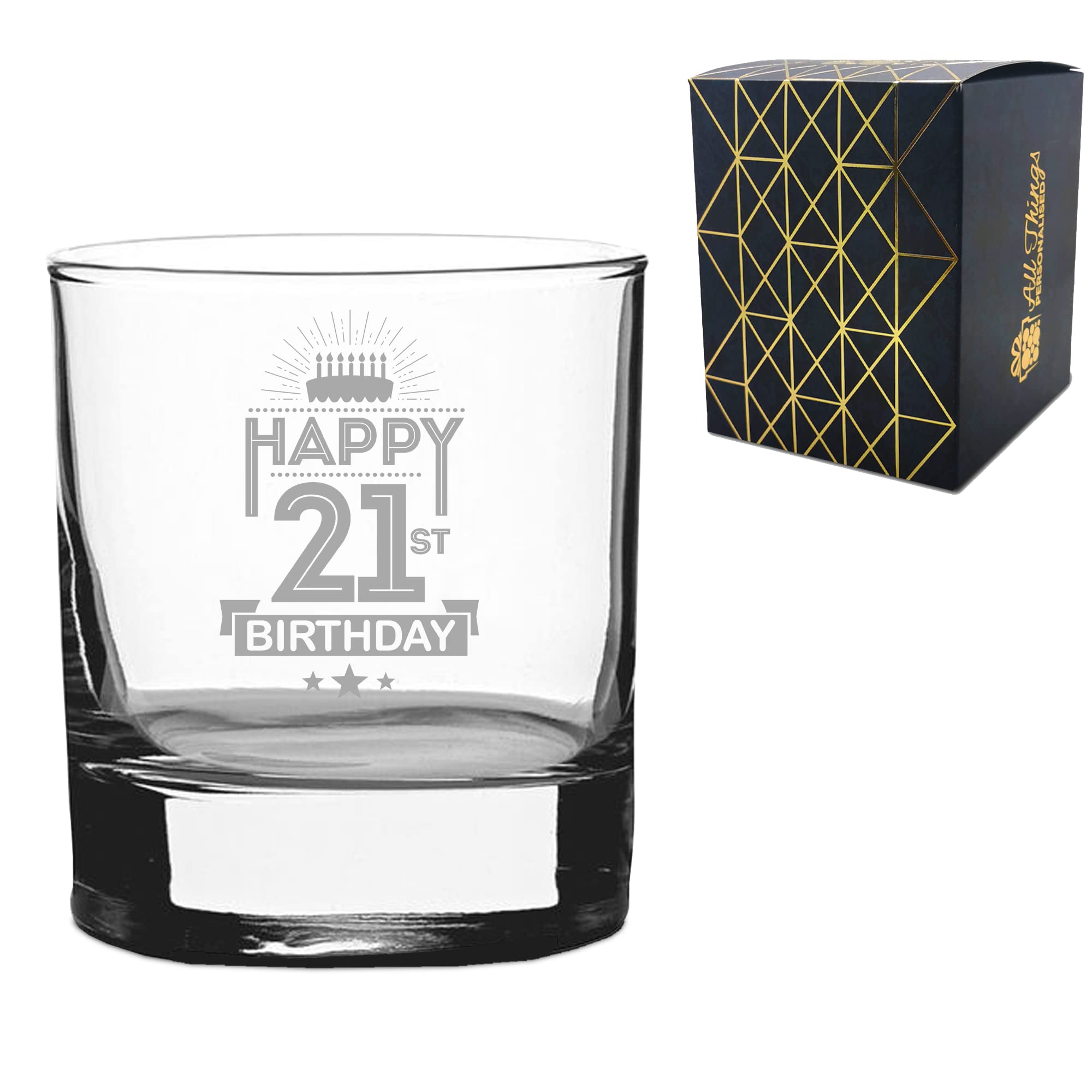 Novelty Whisky Glass - Happy 21st Birthday - Gift for Any Whisky Lover (Engraved)