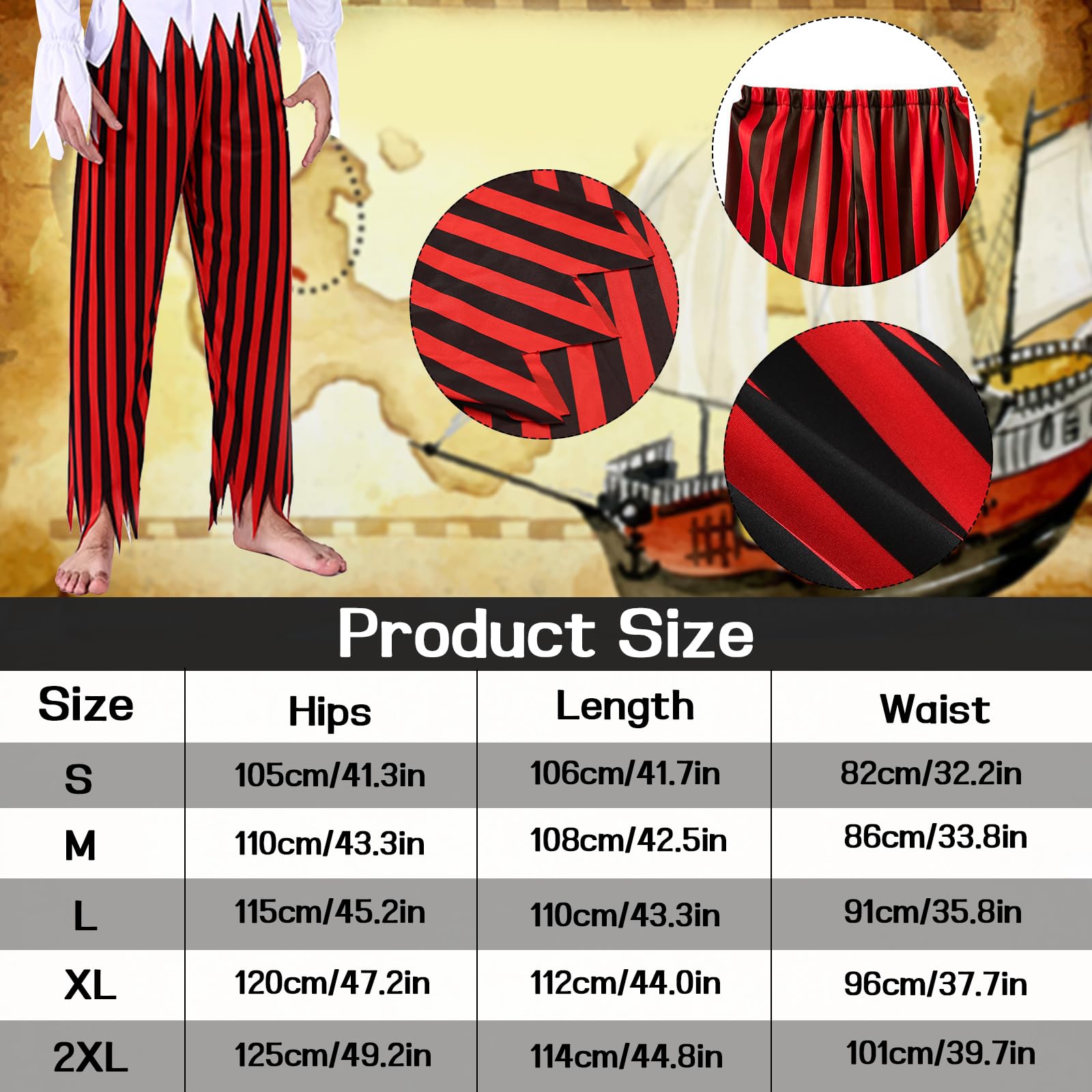 Maazusa Pirate Costume for Men, Adult 4-Piece Set including Pant, Hat, Skull Eye Patch - Image 2