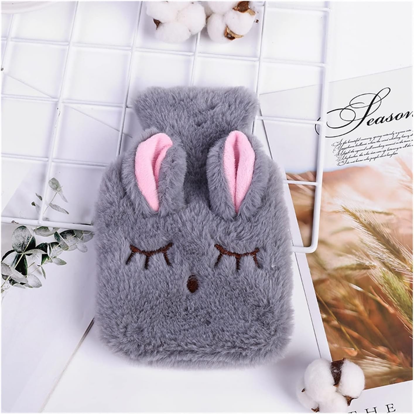 Hot Water Bag Winter Rabbit Hot Water Bottle PVC Hot Water Bag with Knitted Soft Cozy Cover Hand Warmer 1pc Hot Water Bag. (Color : Beige) (Brown)