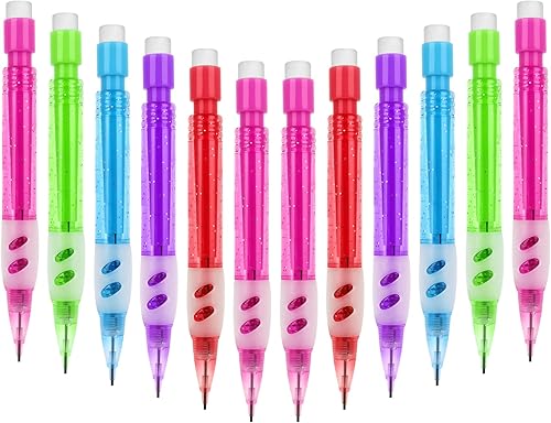 Miniatura 1 de Cobee 12 mini lápices mecánicos de 0.028 in con borradores, lápiz pequeño con protector de mano de silicona para escribir dibujo, bocetos