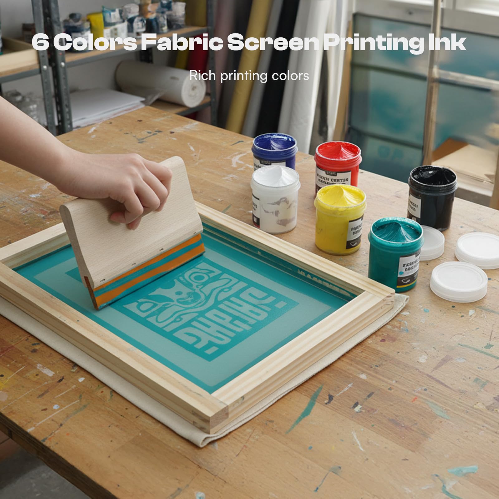 Caydo Kit di stampa serigrafica all-in-one da 54 pezzi con luce LED UV da 100 W, cornici per serigrafia in legno di 3 dimensioni, inchiostro per serigrafia a 6 colori, emulsione fotografica per