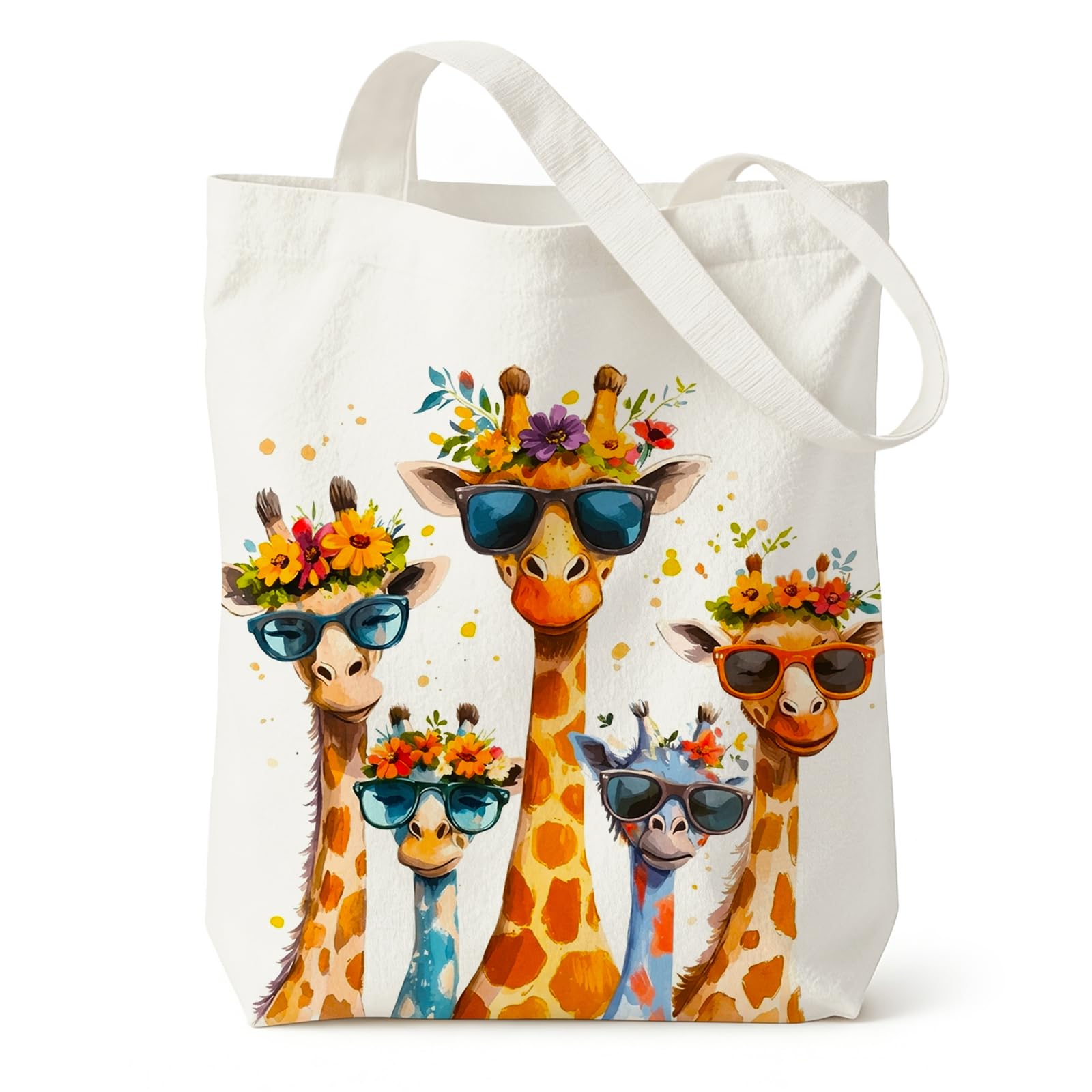 zhongko Giraffe Print Canvas Tote Bag, Reusable Shoulder Bag for Women